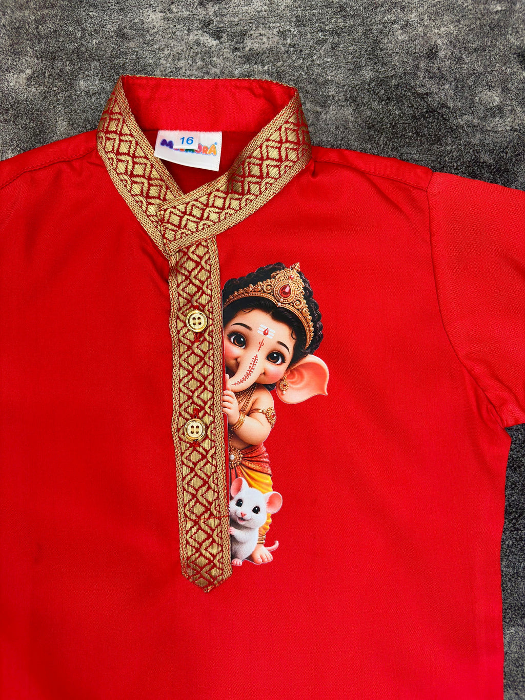 Red Two Toned Ganpati Silk Kurta Pajama