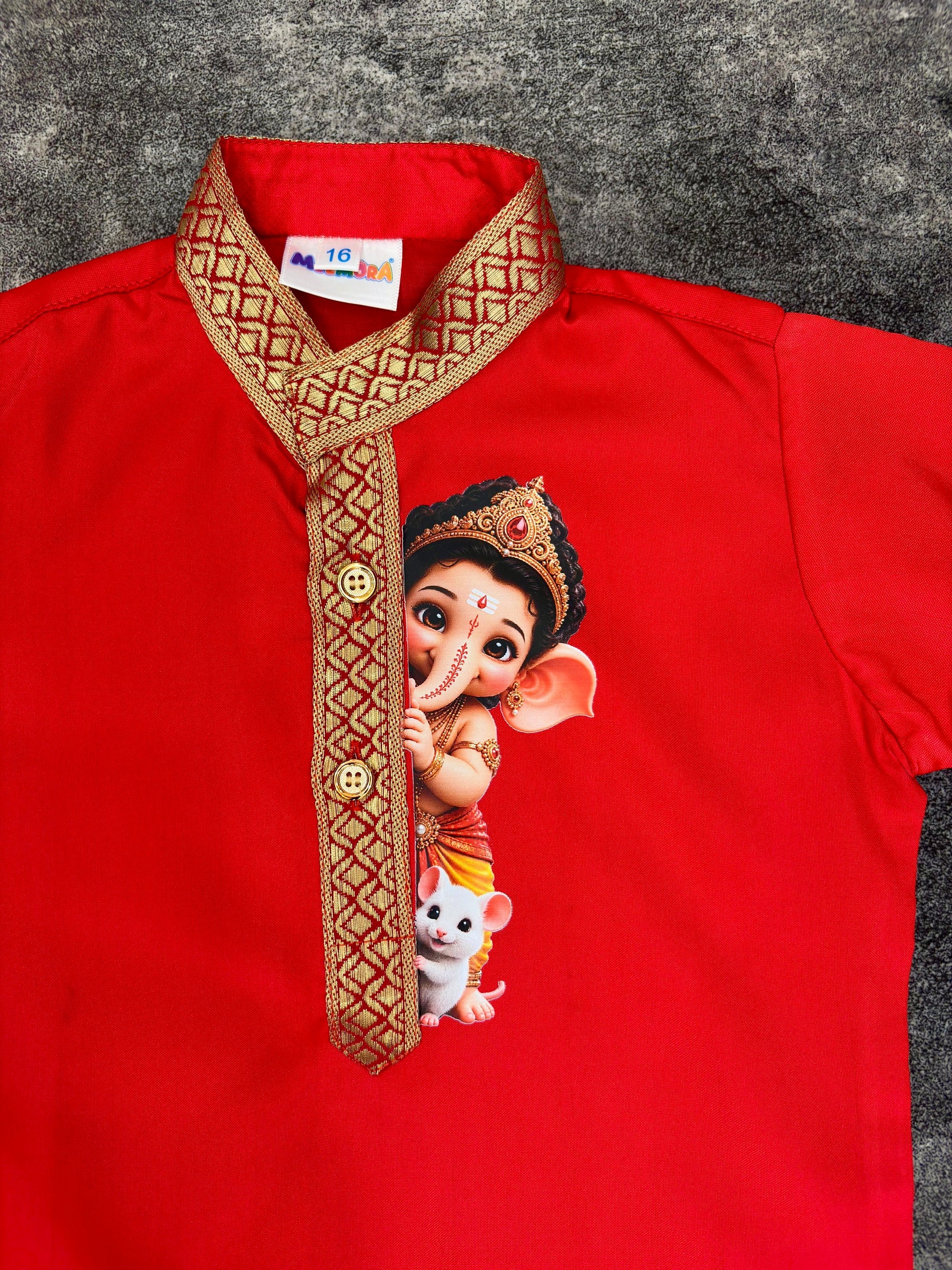 Red Two Toned Ganpati Silk Kurta Pajama