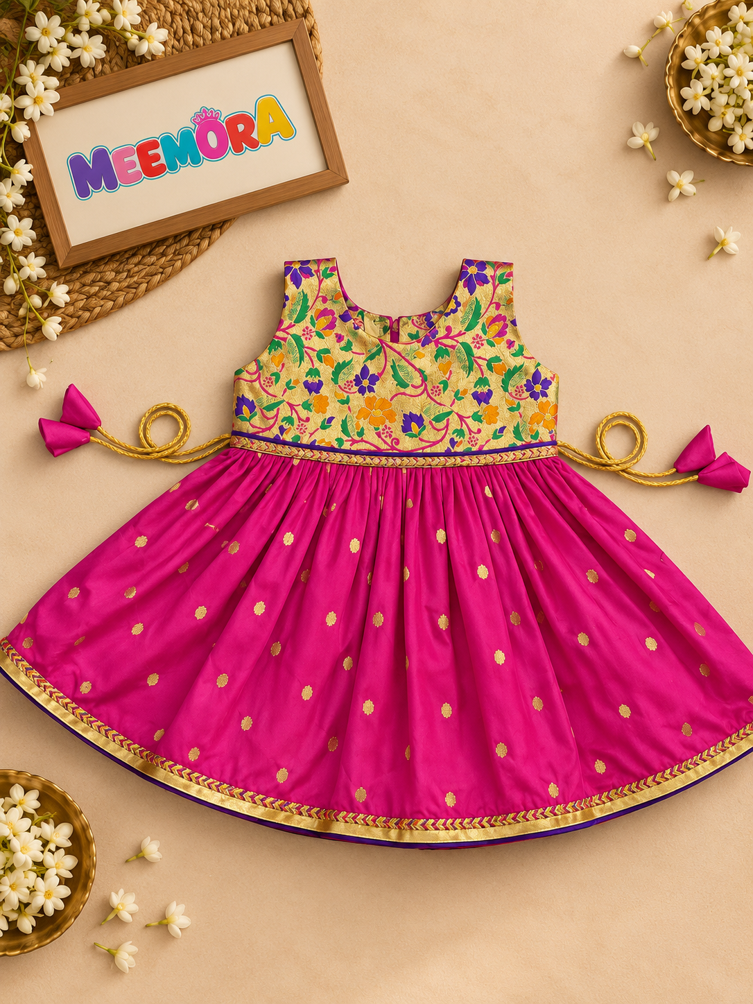 Rani Paithani Golden Zari Frock for Girls | 0-5Yr