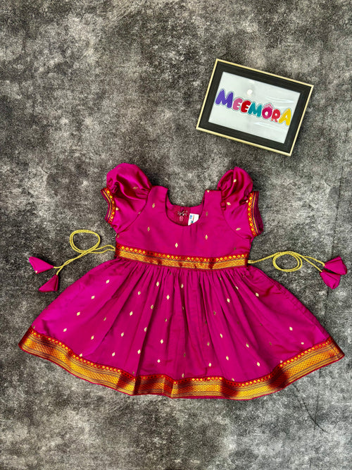 Ranipink Paithani Butti Silk Frock for Girls | 0–8 Years