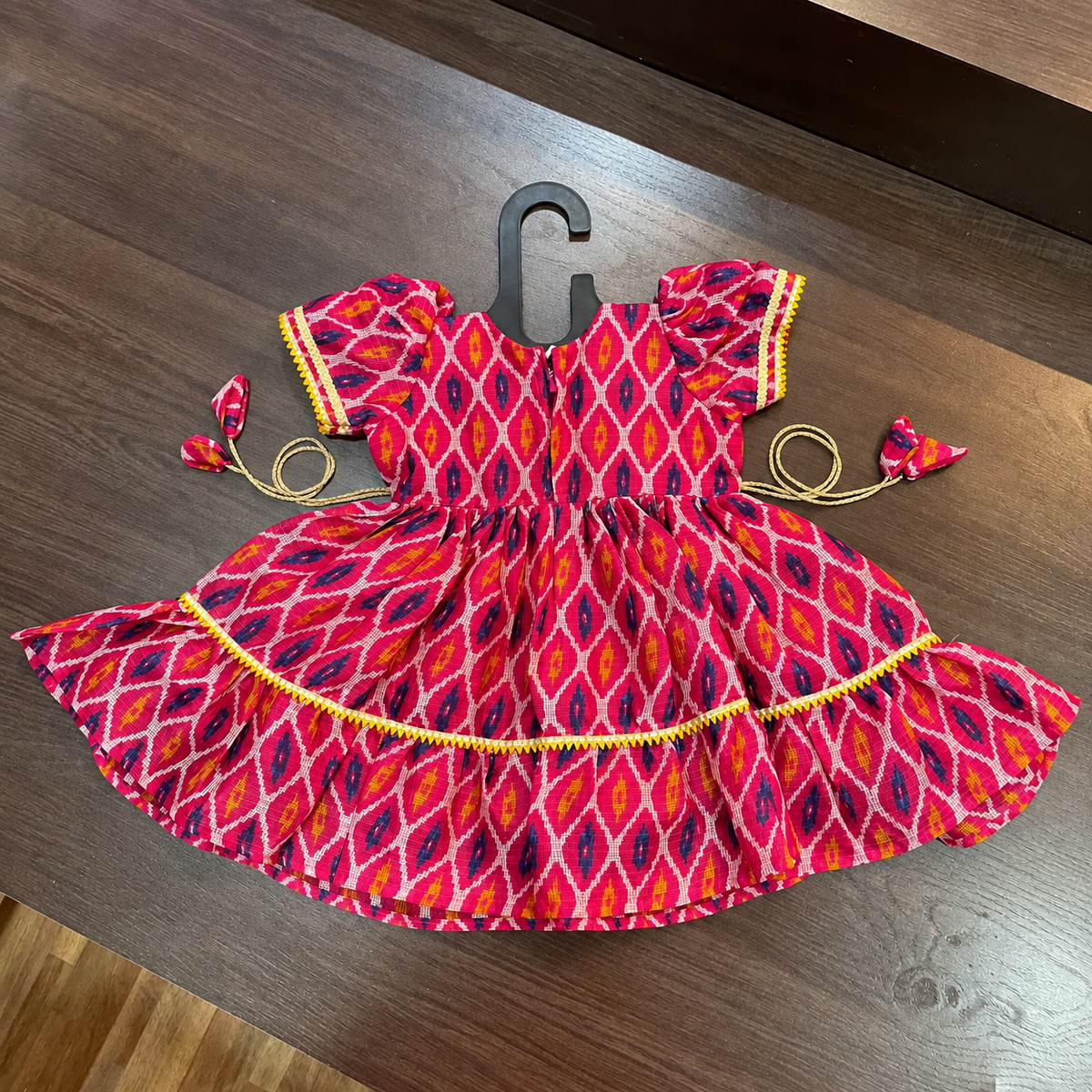 Rani Pink Angrakha Frock with Gotta Patti Border for Girls