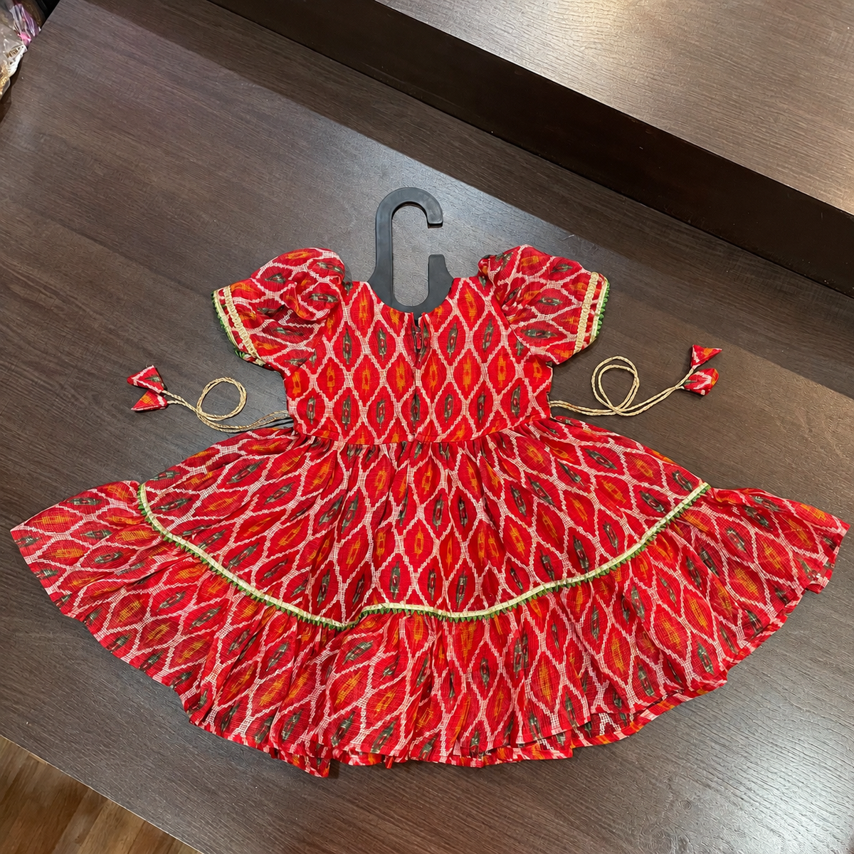 Red Angrakha Frock with Gotta Patti Border for Girls
