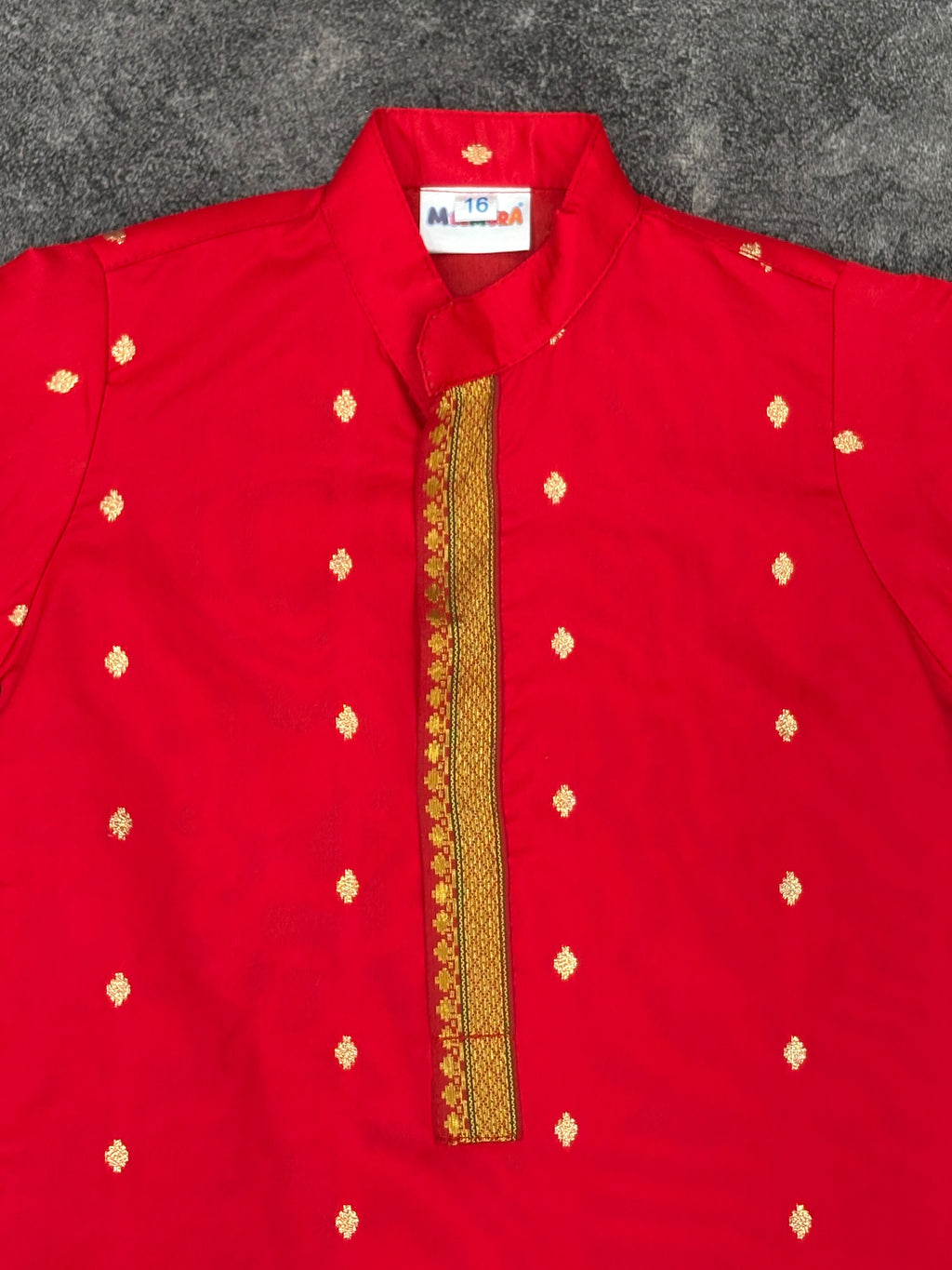 Red Silk Paithani Butti Silk Kurta Pajama for Boys