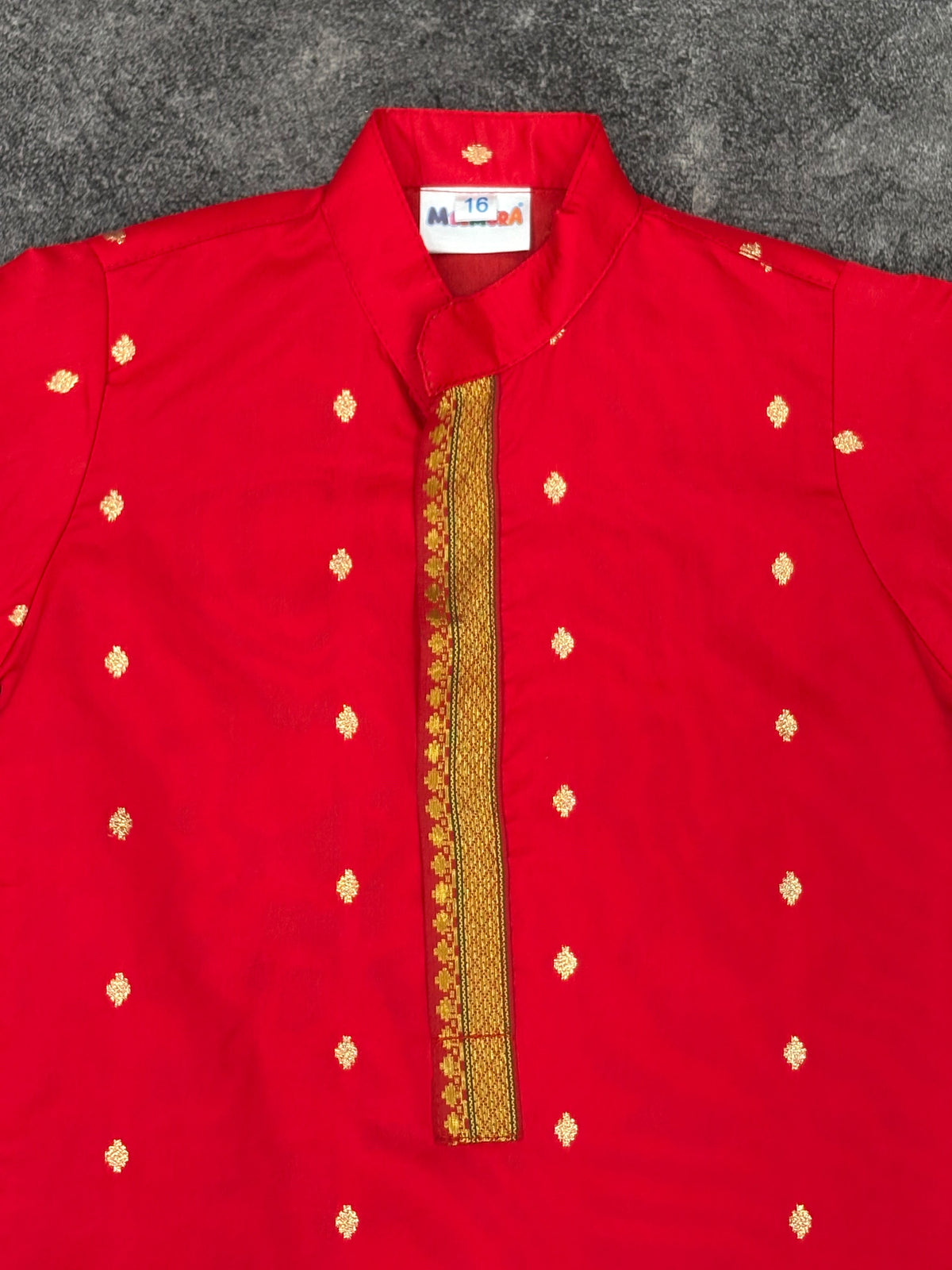 Red Silk Paithani Butti Silk Kurta Pajama for Boys