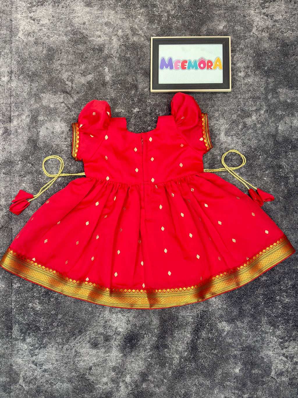 Red Paithani Butti Silk Frock for Girls | 0–8 Years