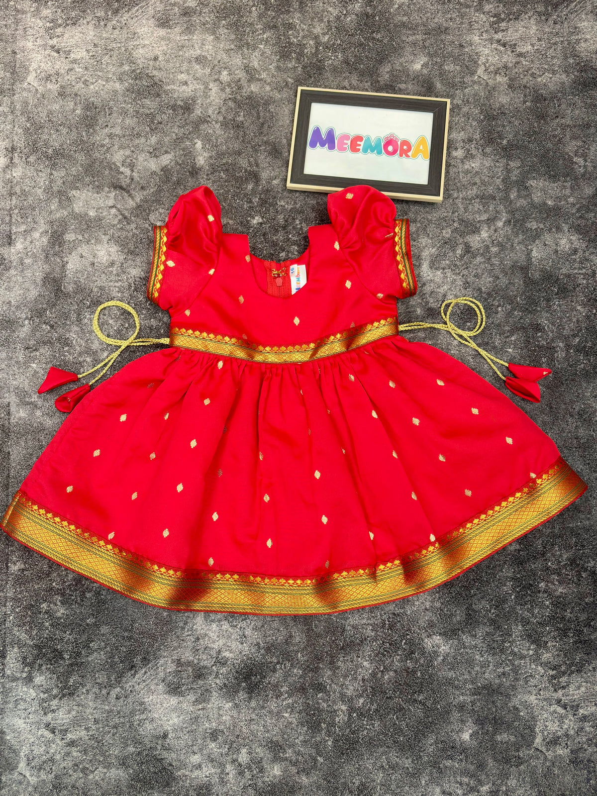 Red Paithani Butti Silk Frock for Girls | 0–8 Years