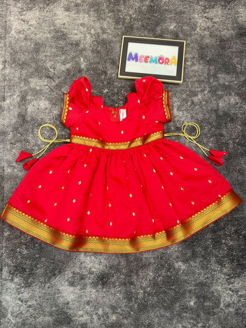 Red Paithani Butti Silk Frock for Girls | 0–8 Years