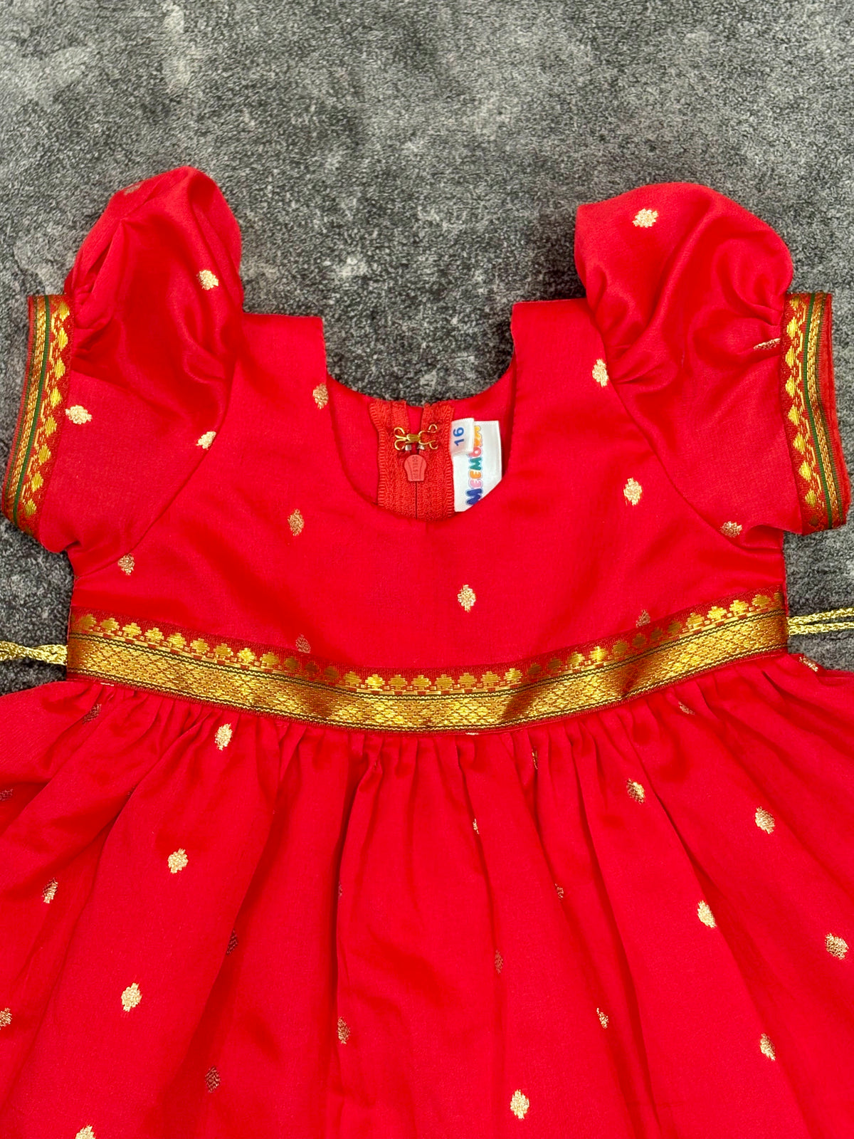 Red Paithani Butti Silk Frock for Girls | 0–8 Years