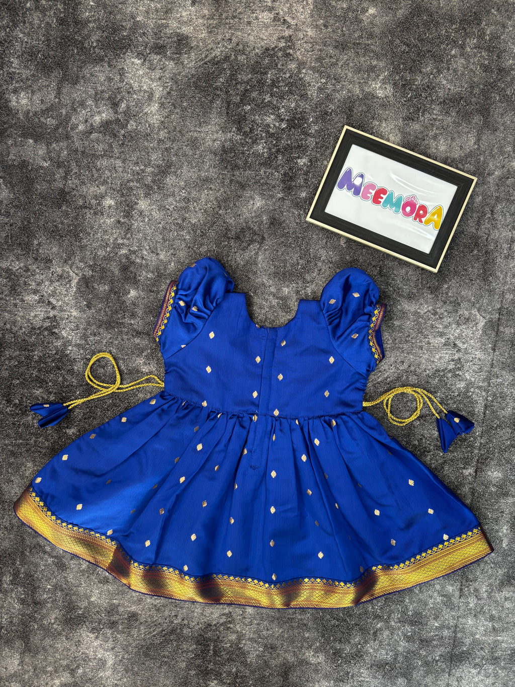 Royal Blue Paithani Butti Silk Frock for Girls | 0–8 Years