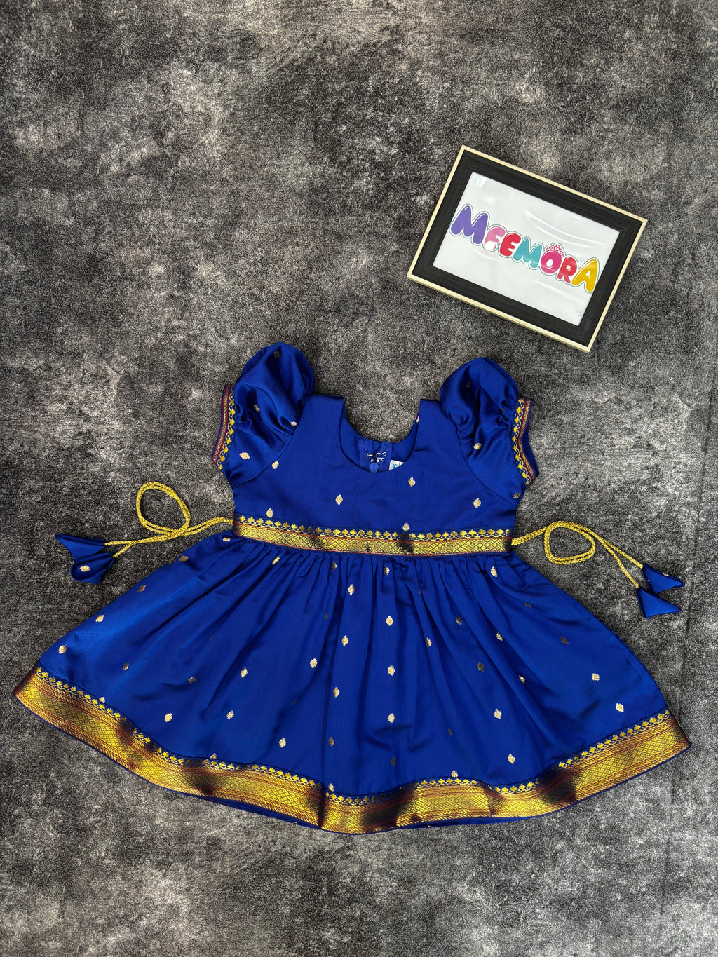 Royal Blue Paithani Butti Silk Frock for Girls | 0–8 Years