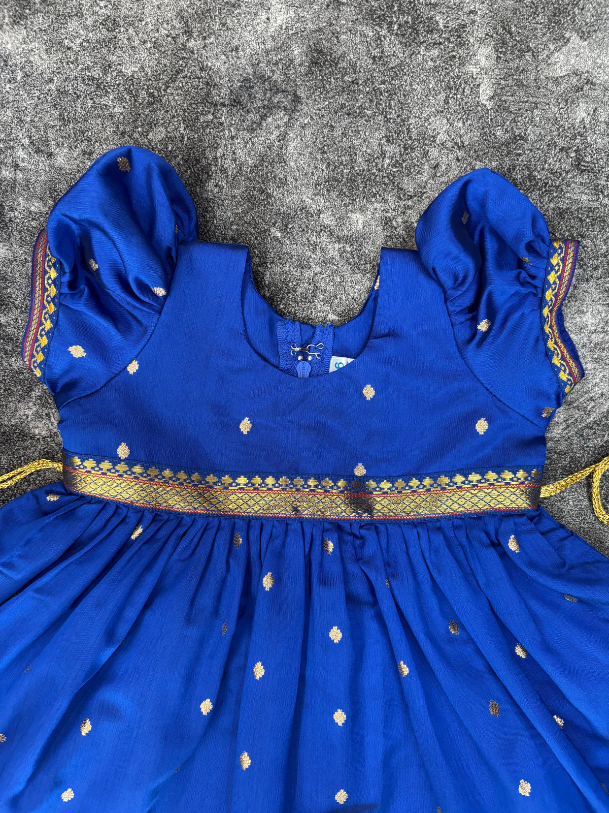 Royal Blue Paithani Butti Silk Frock for Girls | 0–8 Years