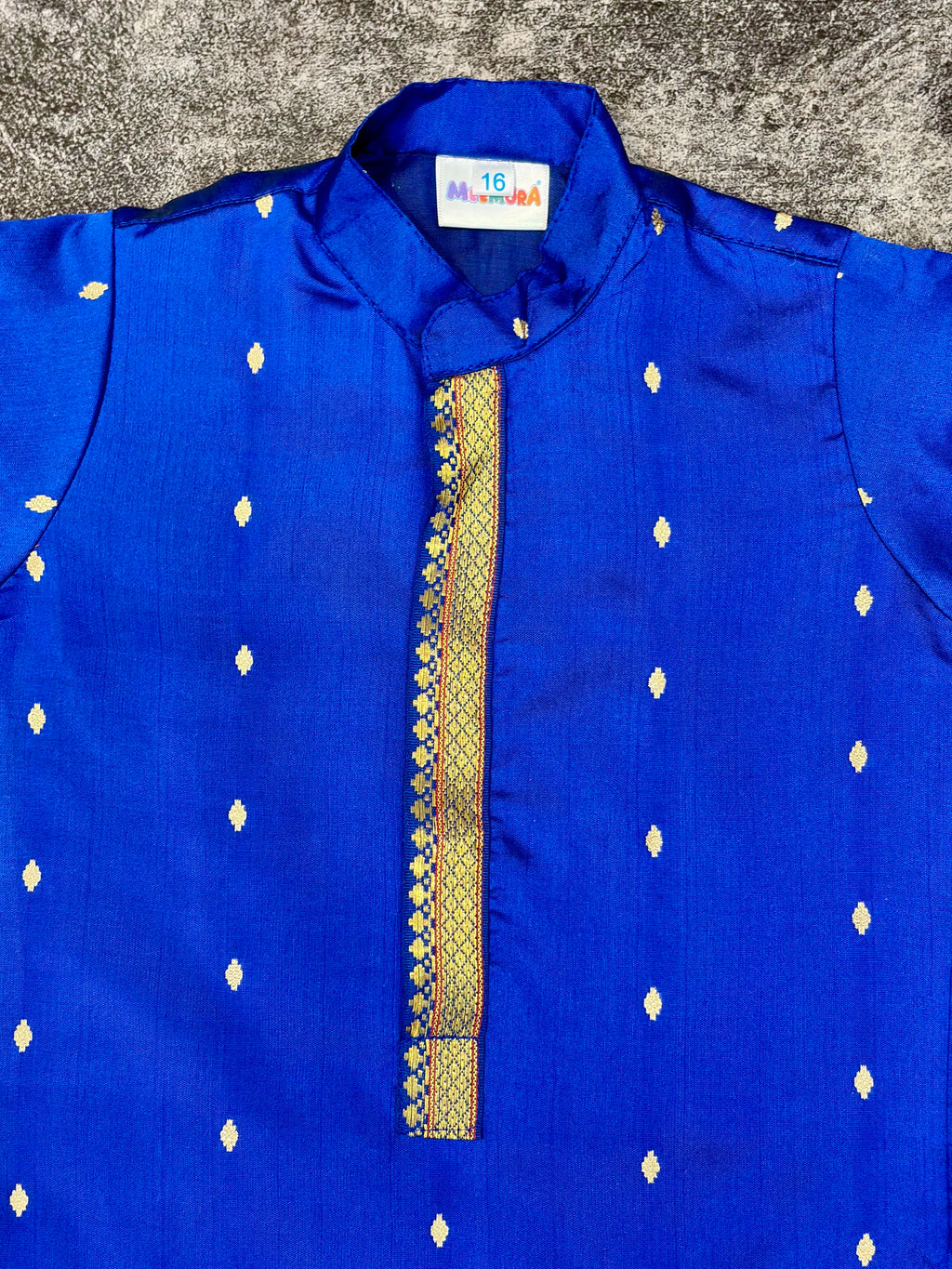 Royal Blue Silk Paithani Butti Silk Kurta Pajama for Boys