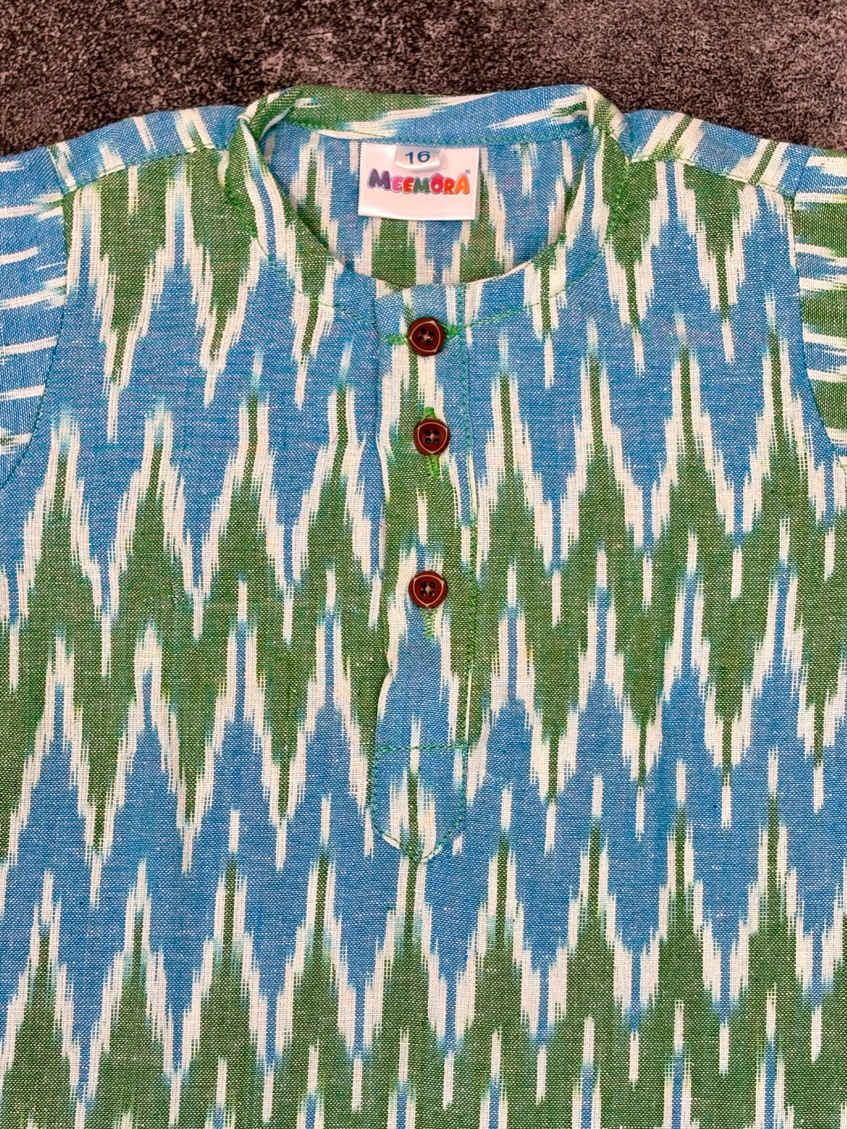 Blue Green Ikat Cotton Kurta Pajama for Boys | 0-7 Years