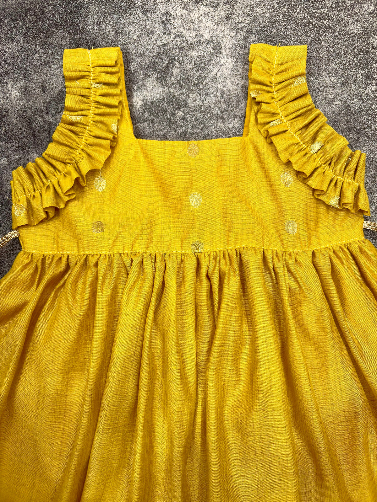 Yellow Gold Coin Silk Frock for Girls | 0–5 Years