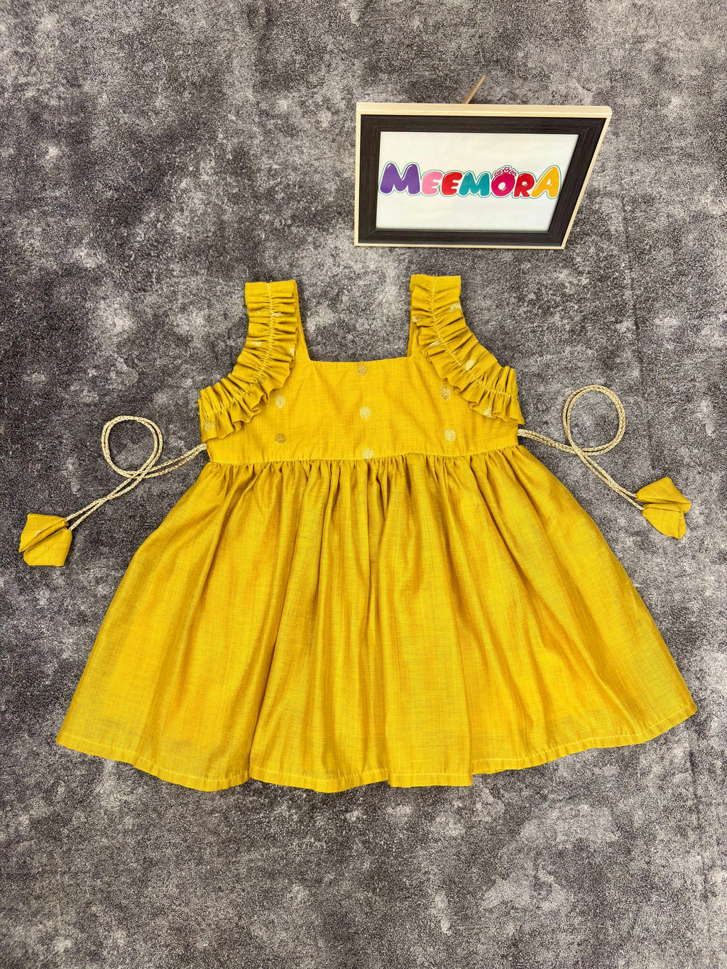 Yellow Gold Coin Silk Frock for Girls | 0–5 Years