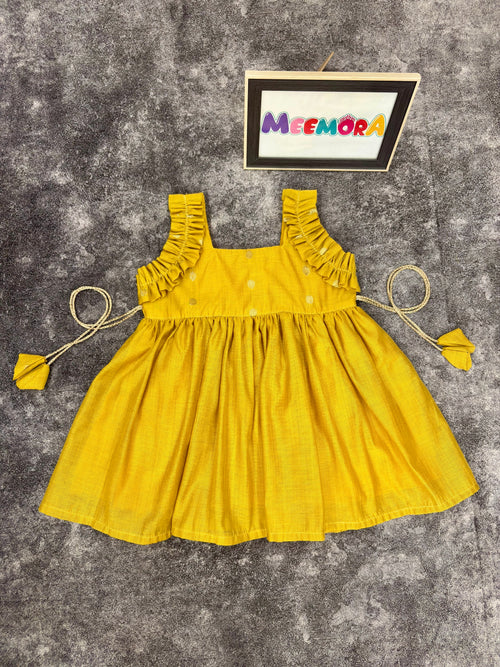 Yellow Gold Coin Silk Frock for Girls | 0–5 Years