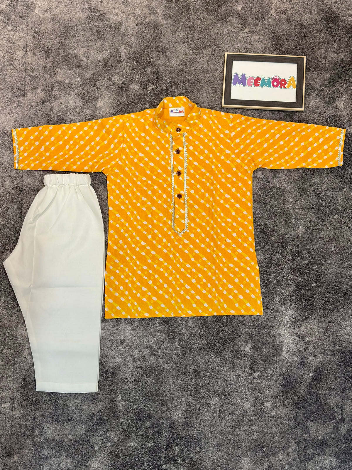 Yellow Lehriya Cotton Kurta Pajama for Boys | 0-7 Years