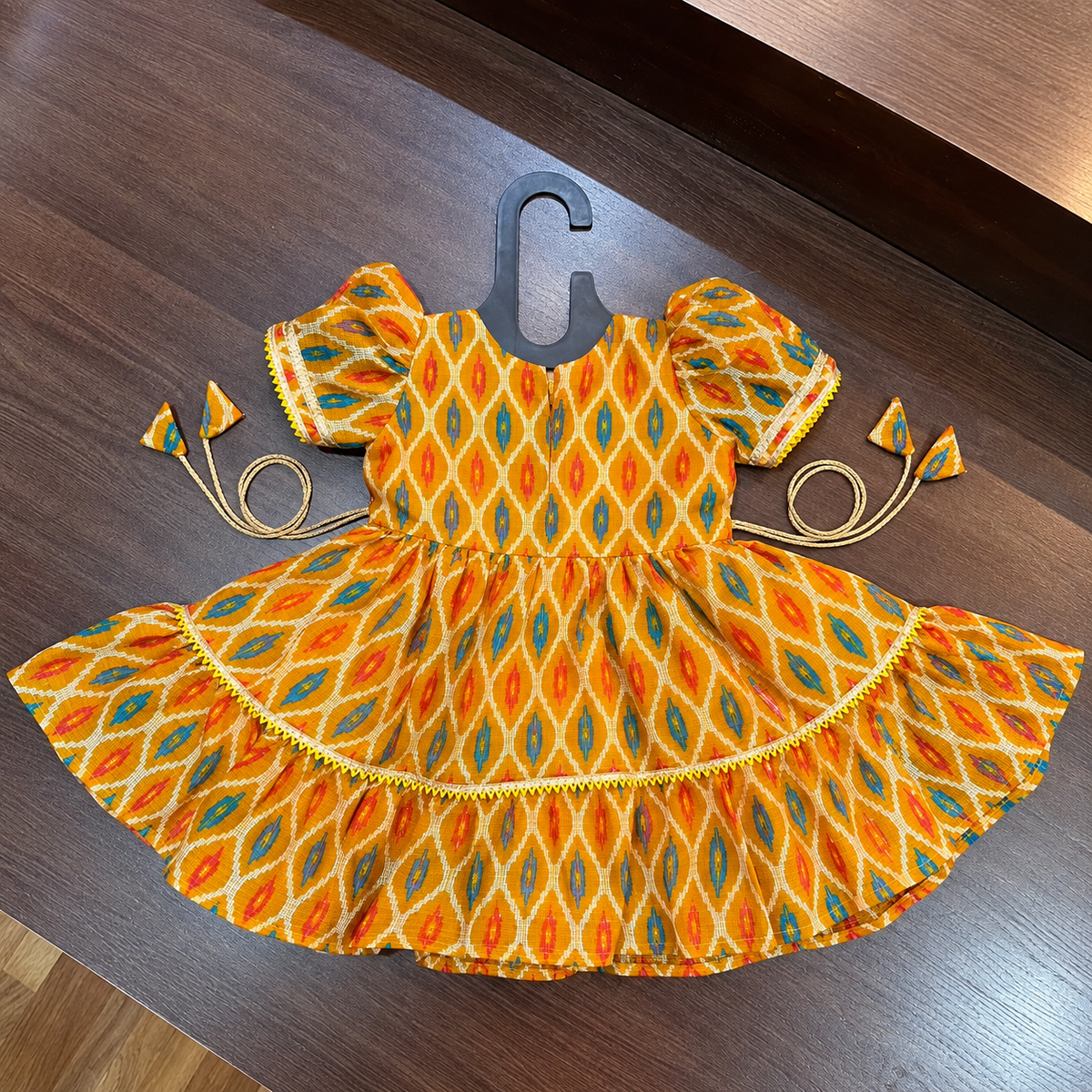 Yellow Angrakha Frock with Gotta Patti Border for Girls