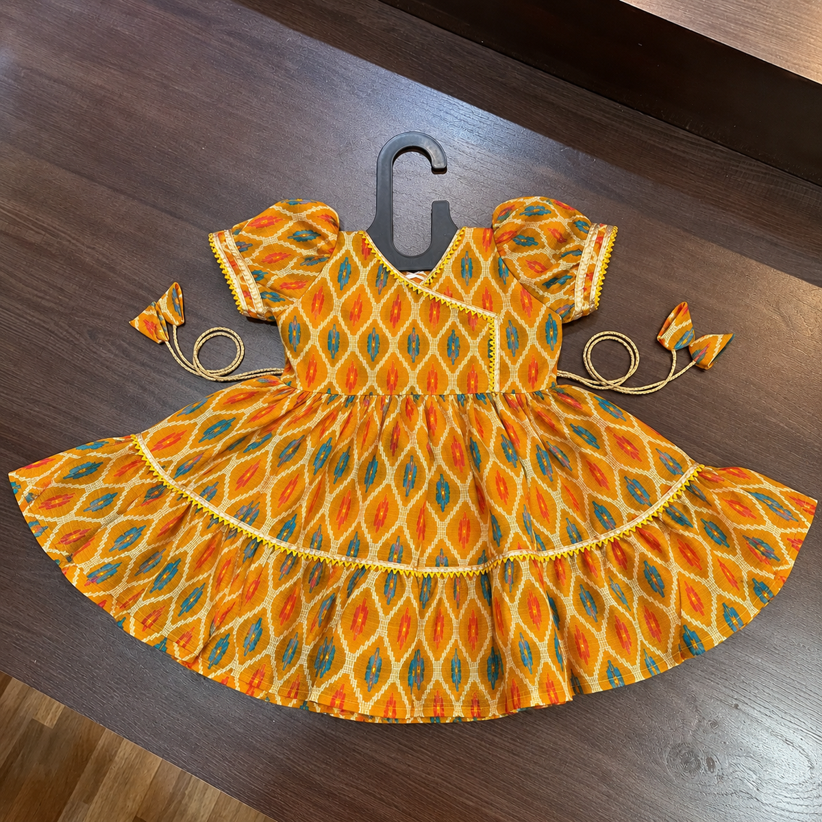 Yellow Angrakha Frock with Gotta Patti Border for Girls