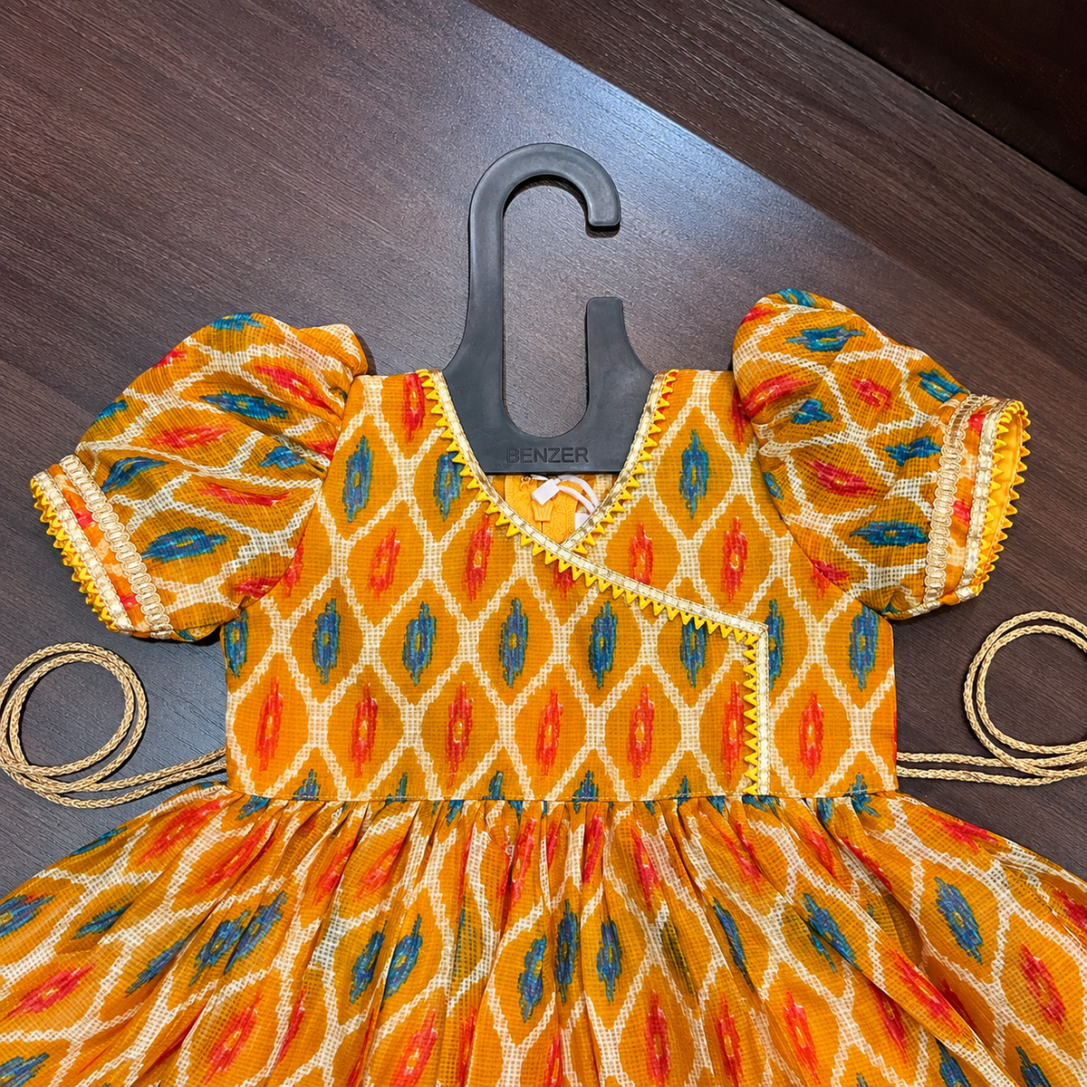 Yellow Angrakha Frock with Gotta Patti Border for Girls