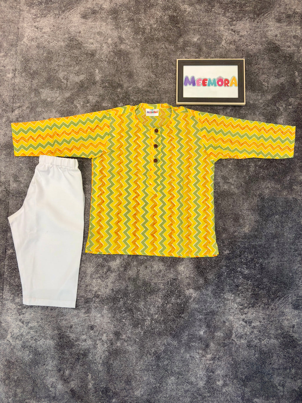 Yellow Green Jaipuri Cotton Kurta Pajama for Boys | 0-7 Years