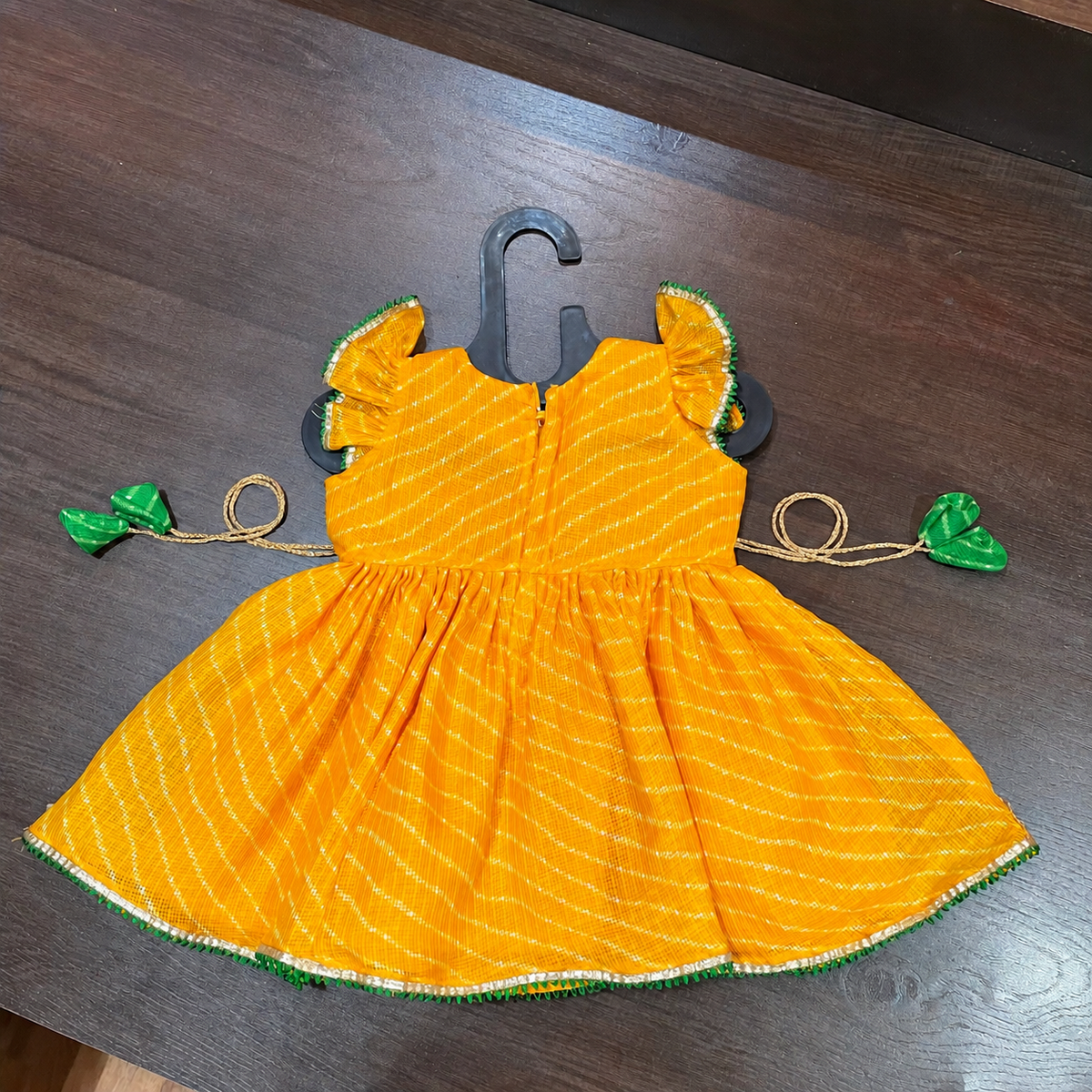 Yellow Lehriya Print Frock with Gotta Patti Border for Girls