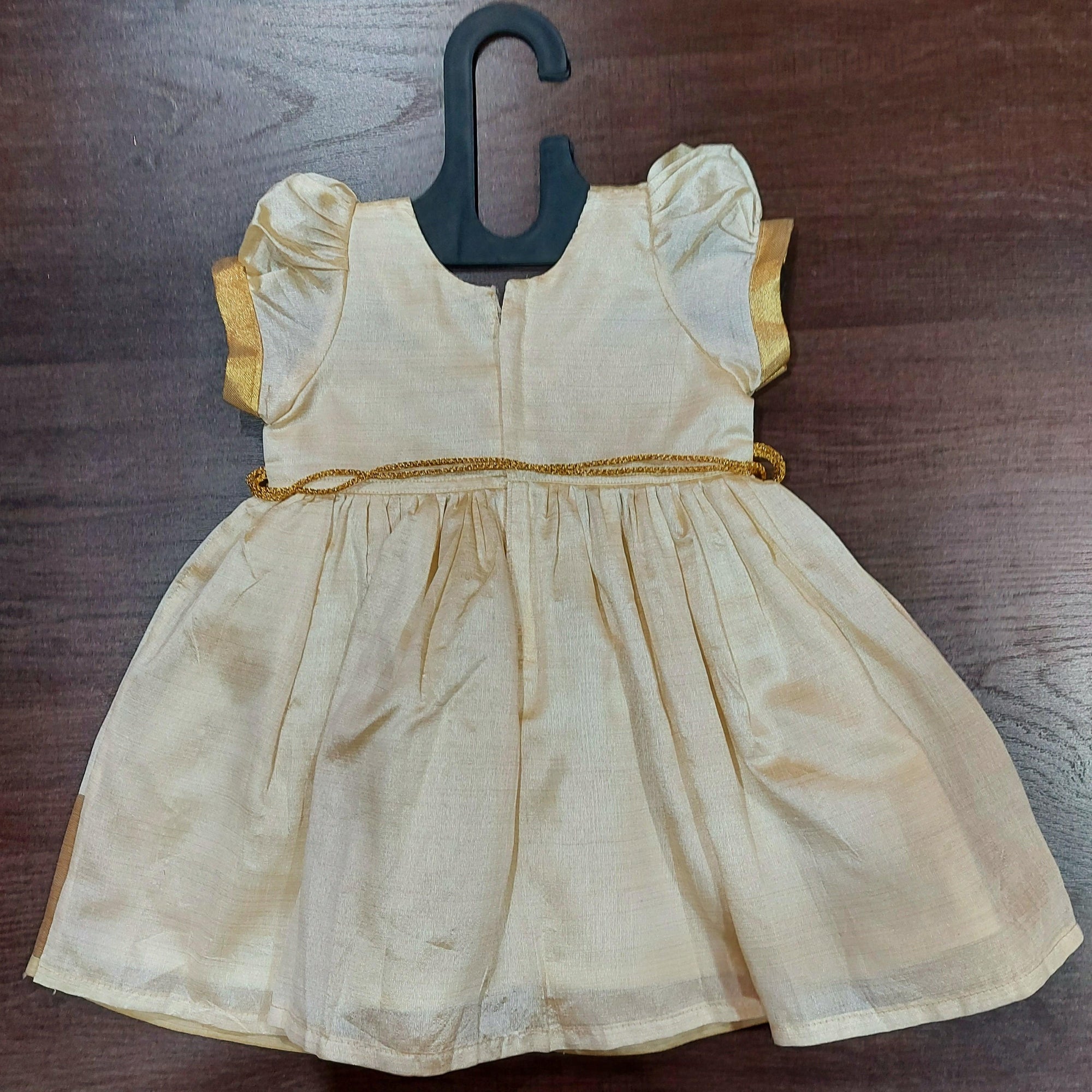 Cream Color Kasavu Silk Frock Dress - MEEMORA FROCKS