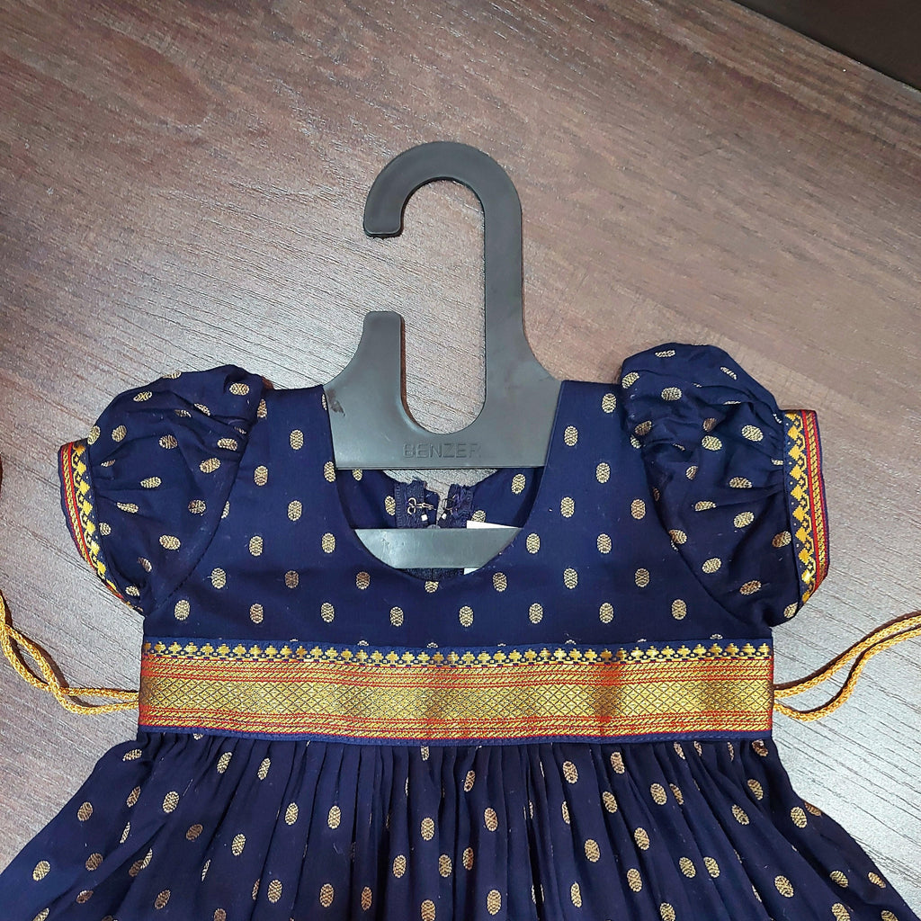 Navy Blue Chanderi Butti Frock Dress - MEEMORA FROCKS