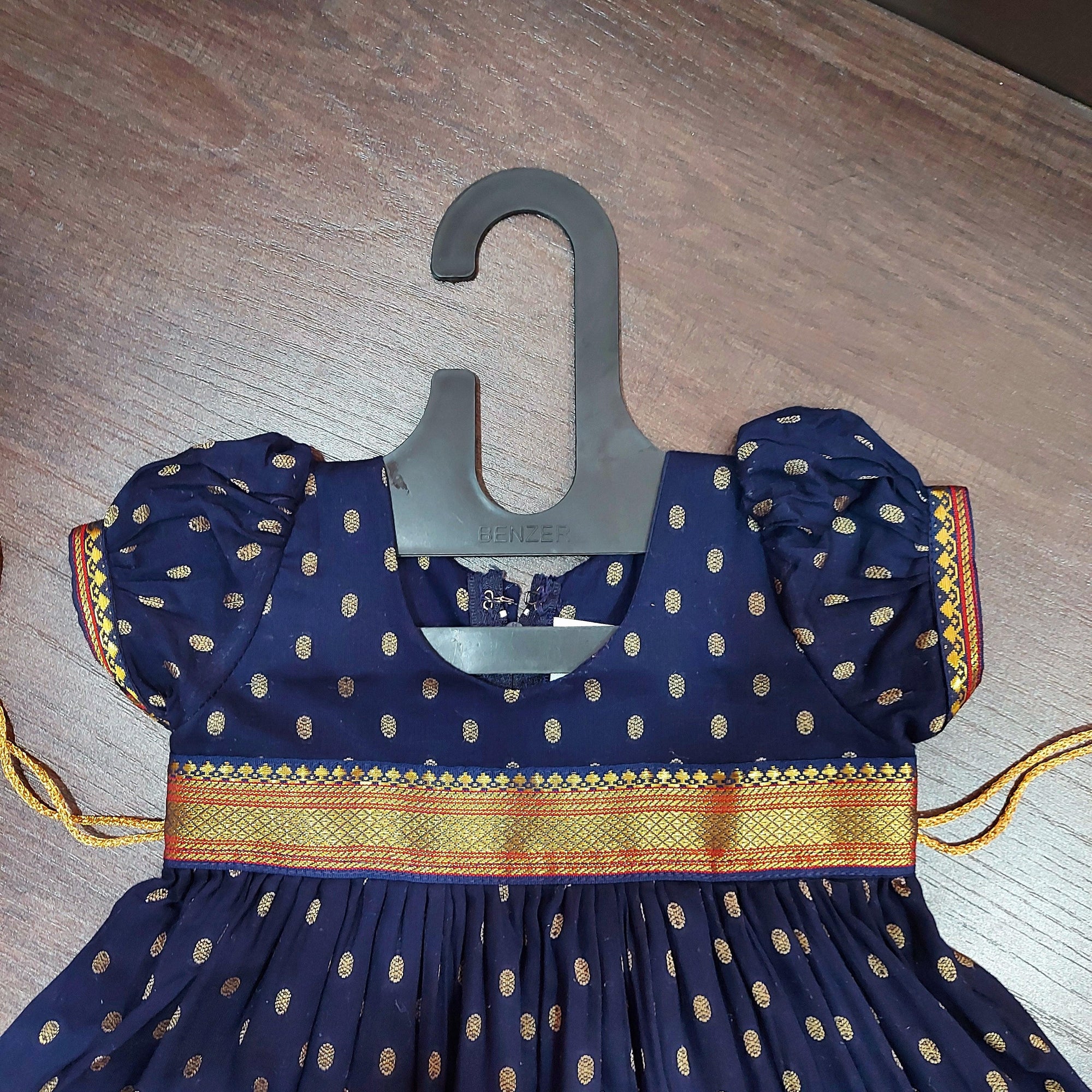 Navy Blue Chanderi Butti Frock Dress - MEEMORA FROCKS