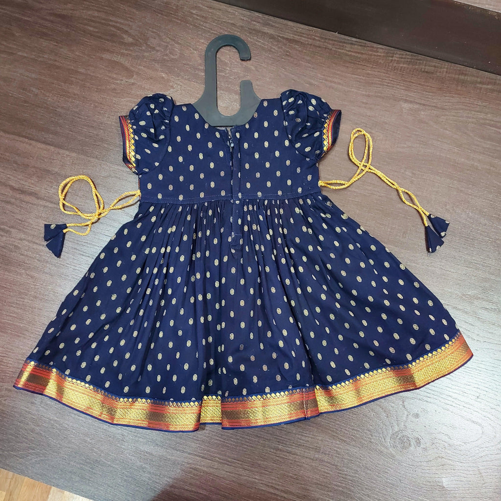 Navy Blue Chanderi Butti Frock Dress - MEEMORA FROCKS