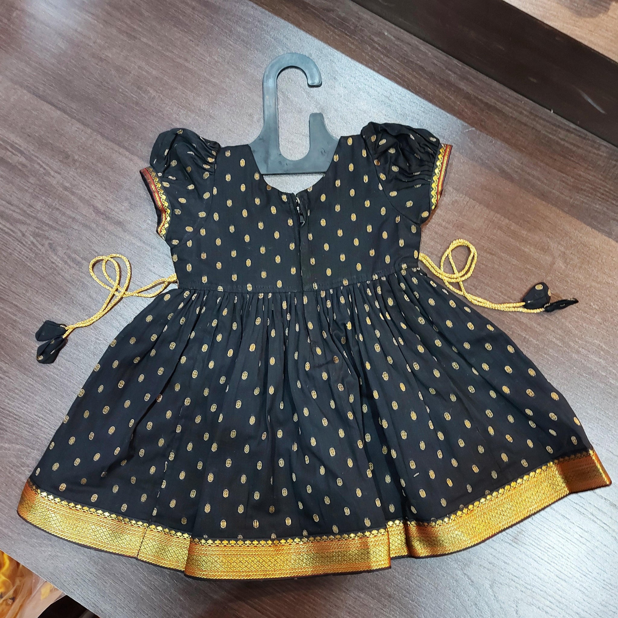 Black Chanderi Butti Frock Dress. MEEMORA FROCKS