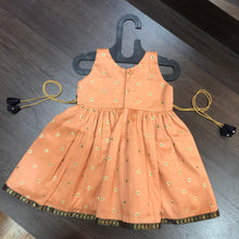 Load image into Gallery viewer, Peach Sleeveless Navy Border Silk Frock Dress - MEEMORA FROCKS
