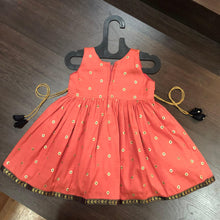 Load image into Gallery viewer, Tomato Sleeveless Navy Border Silk Frock Dress - MEEMORA FROCKS
