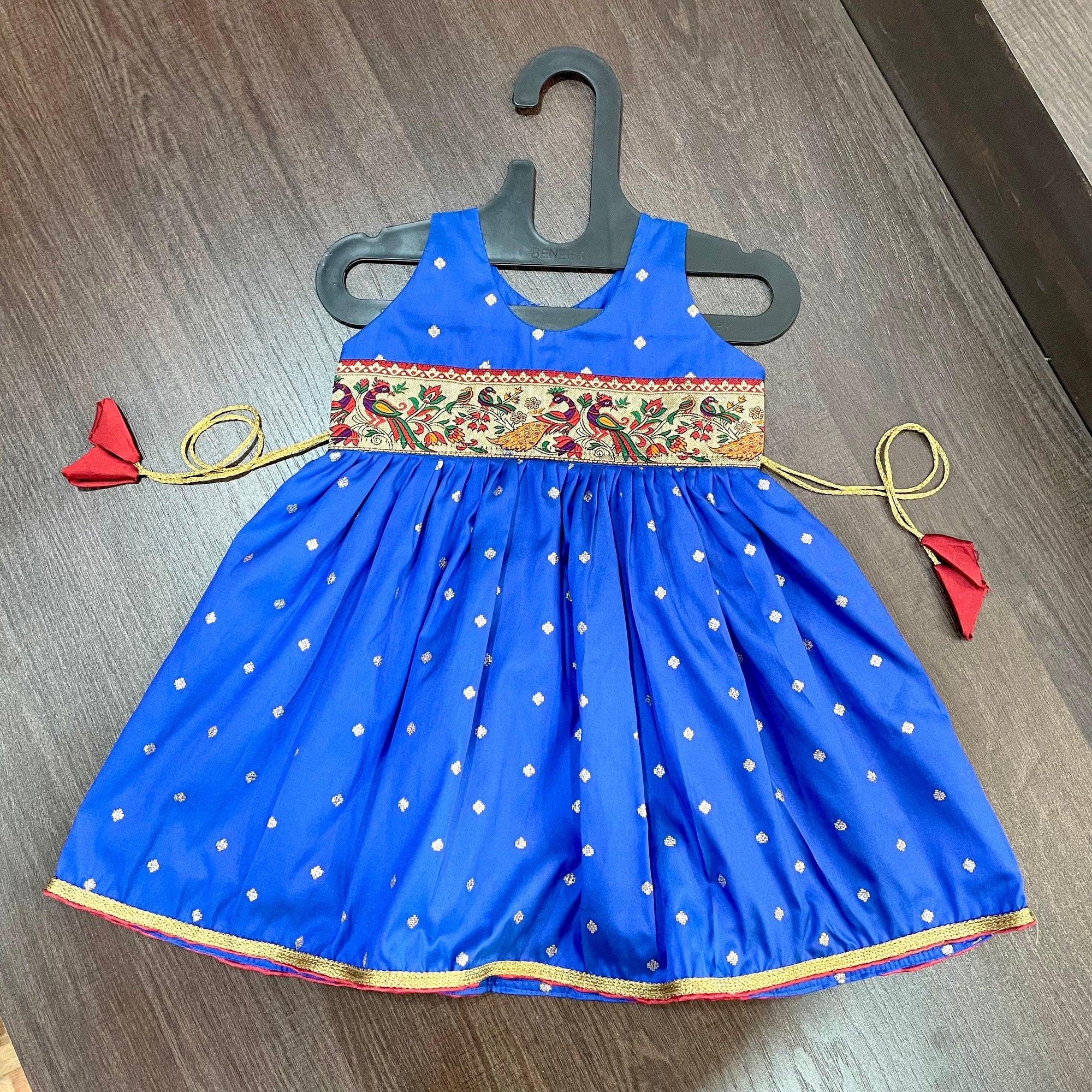 Royal Blue Silk with Peacock Paithani Border Dress - MEEMORA FROCKS