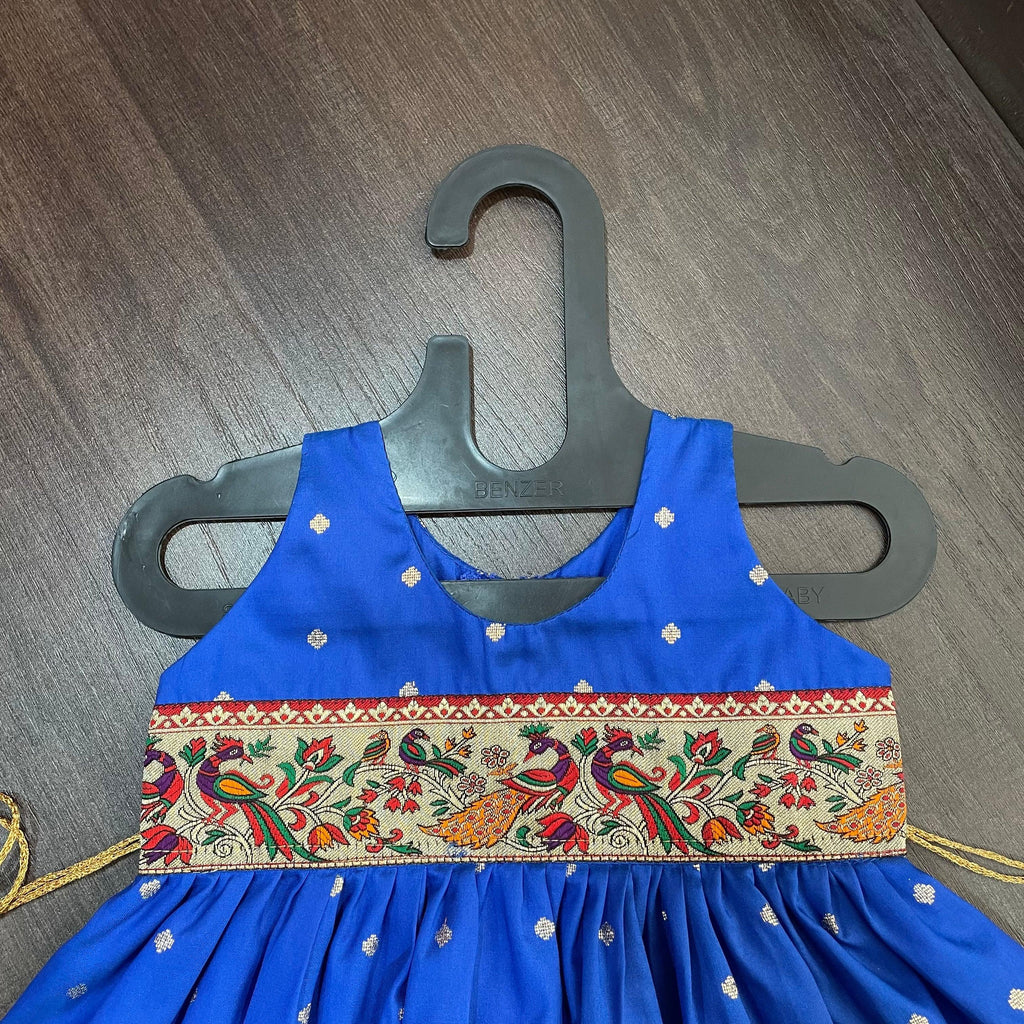 Royal Blue Silk with Peacock Paithani Border Dress - MEEMORA FROCKS