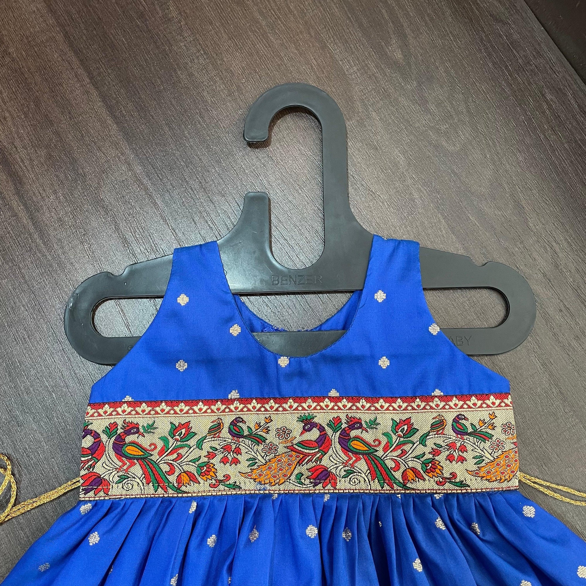 Royal Blue Silk with Peacock Paithani Border Dress - MEEMORA FROCKS