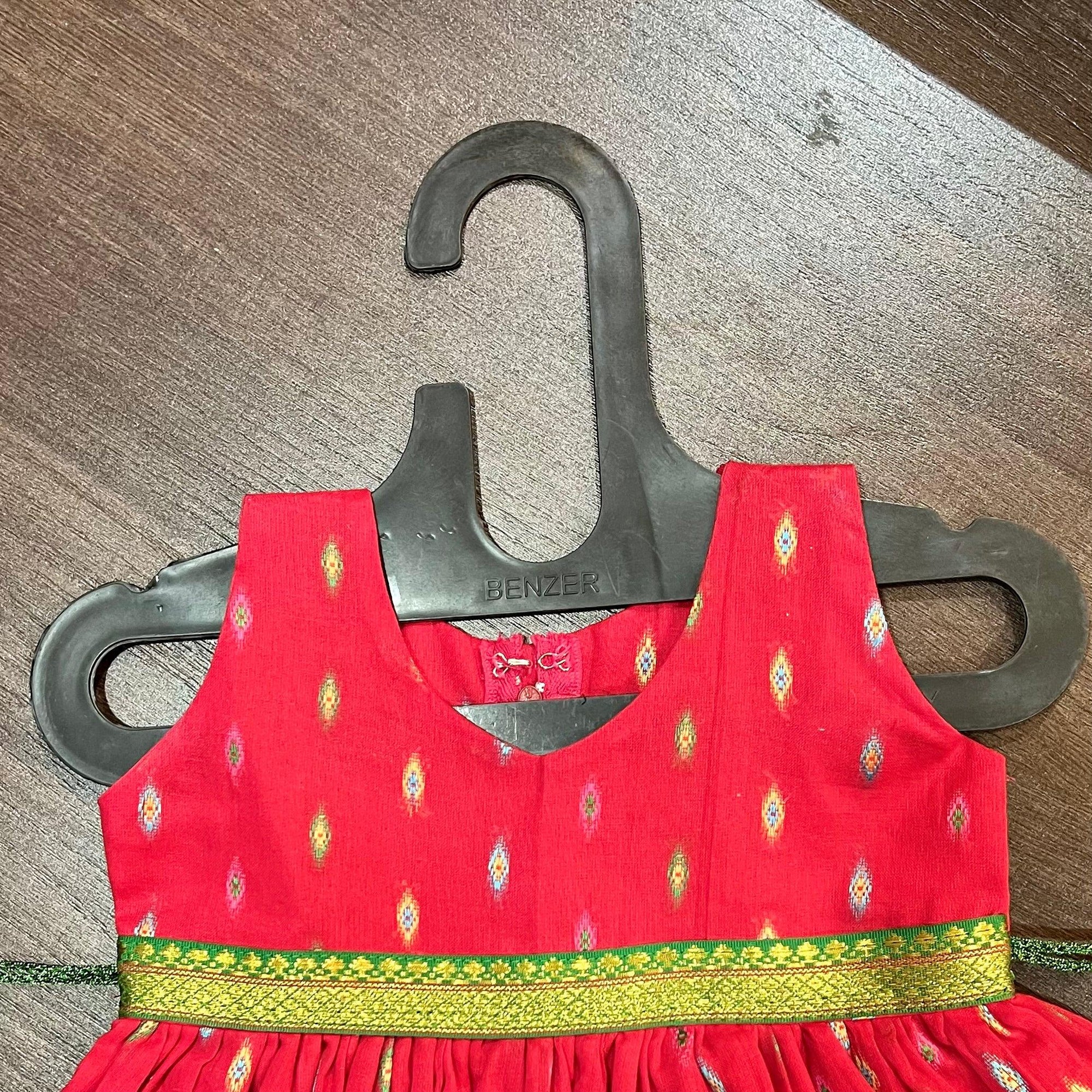 TOMATO COLOR MULTI BUTTI FROCK DRESS - MEEMORA FROCKS