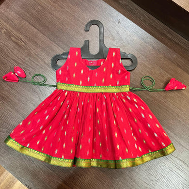 TOMATO COLOR MULTI BUTTI FROCK DRESS - MEEMORA FROCKS