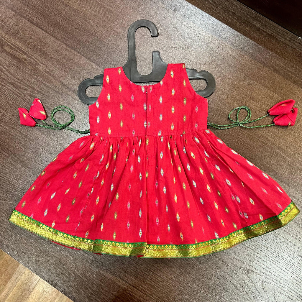 TOMATO COLOR MULTI BUTTI FROCK DRESS - MEEMORA FROCKS