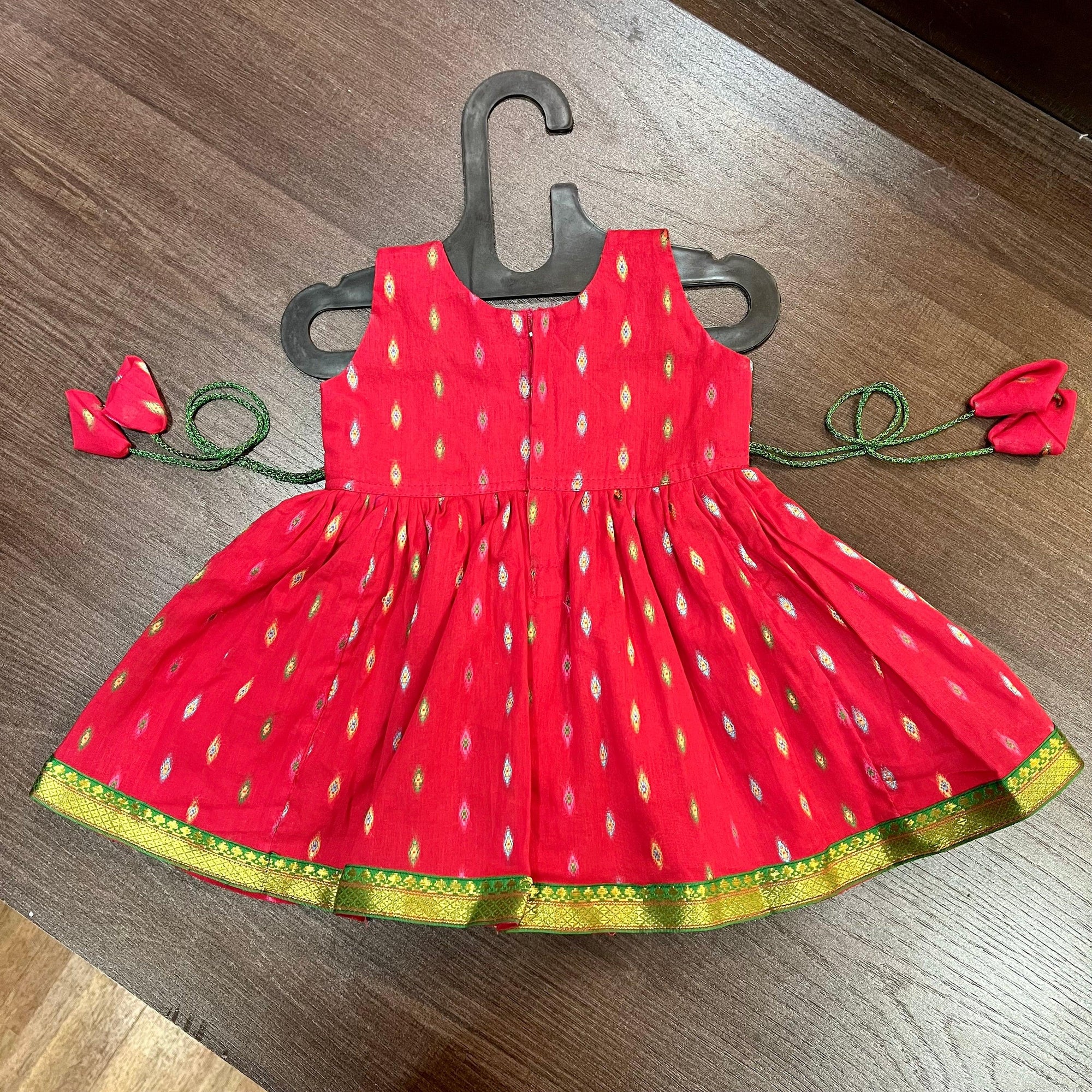 TOMATO COLOR MULTI BUTTI FROCK DRESS - MEEMORA FROCKS