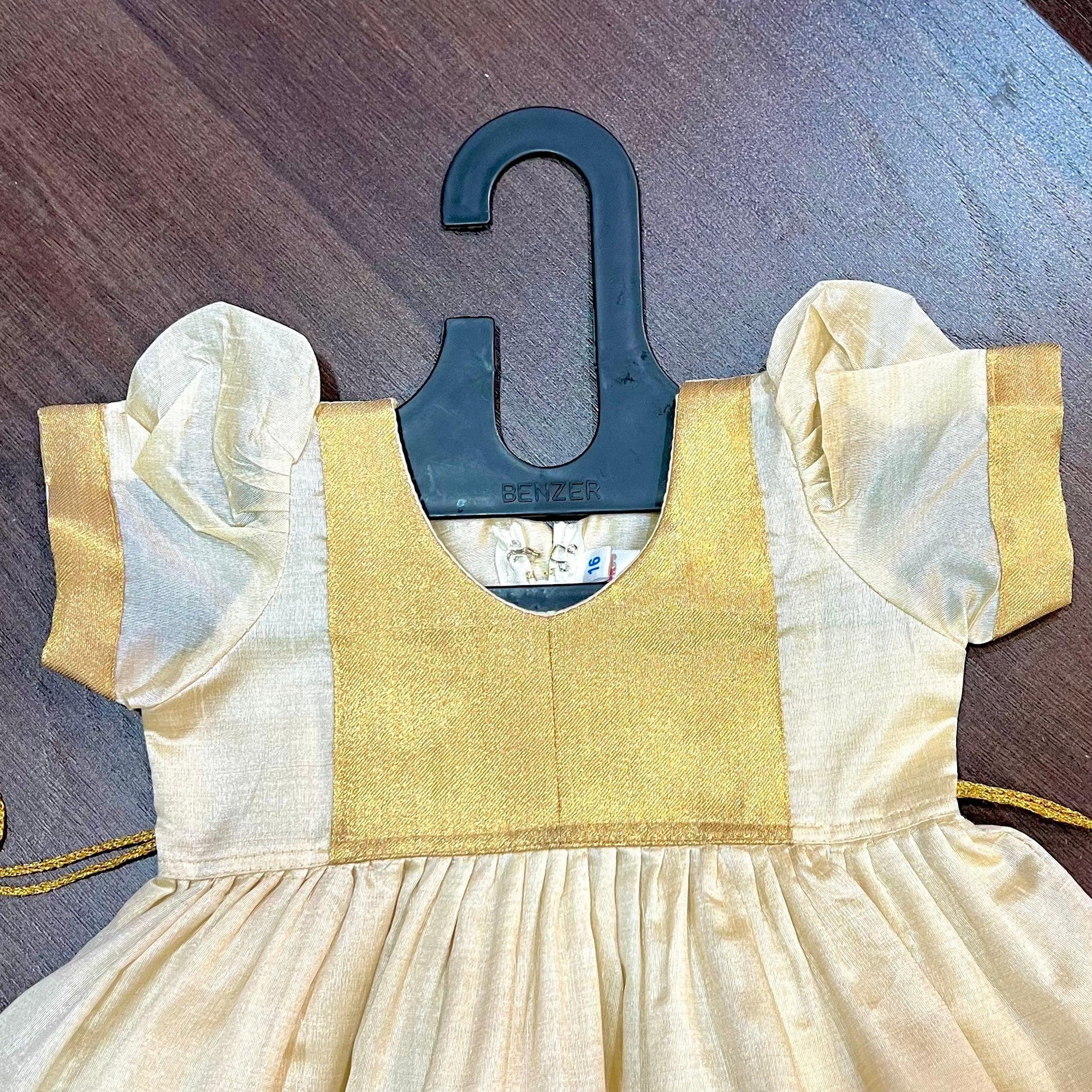 Cream Color Kasavu Patch Silk Frock Dress - MEEMORA FROCKS