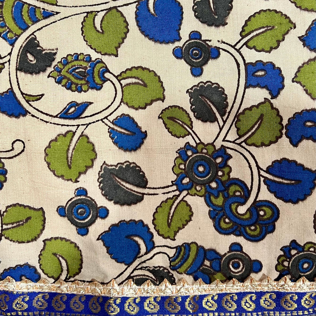 Blue & Off White Elephant Kalamkari Cotton Frock Dress - MEEMORA FROCKS