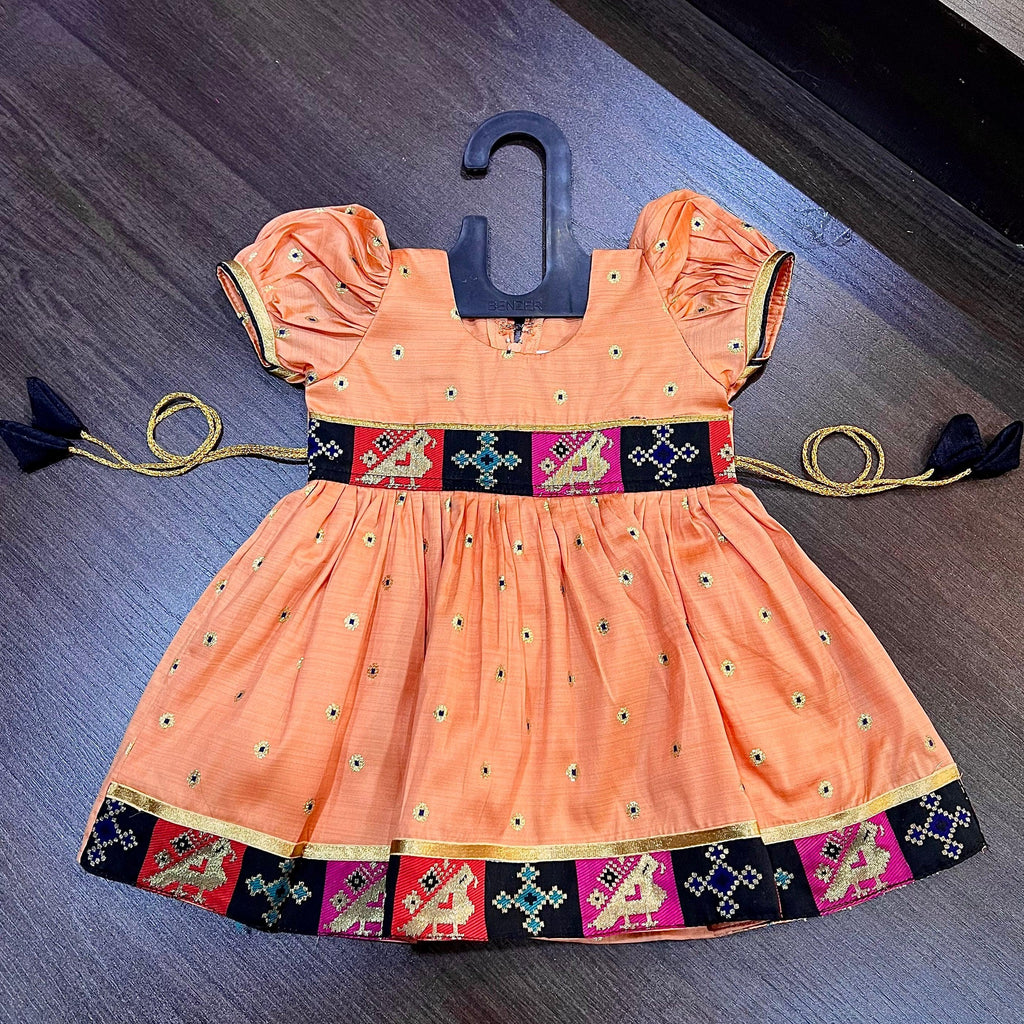 Light Peach Color Bamboo Silk Frock Dress - MEEMORA FROCKS