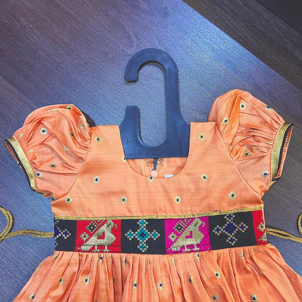 Light Peach Color Bamboo Silk Frock Dress - MEEMORA FROCKS