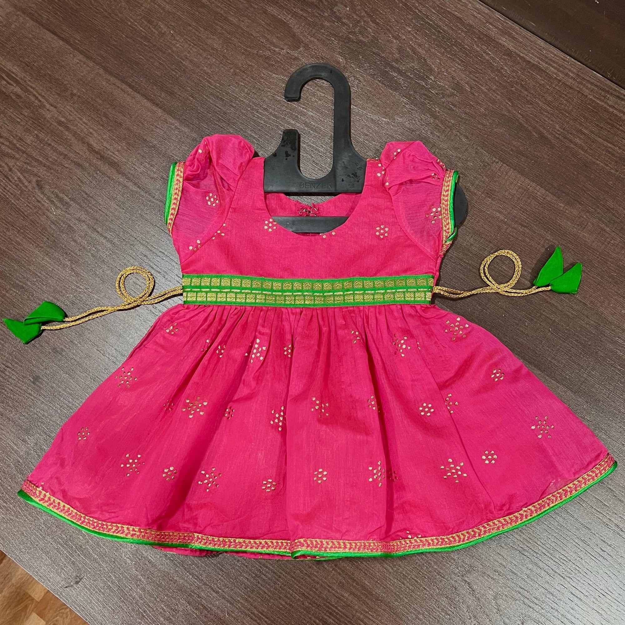 Pink Modal Chanderi Work Cotton Frock Dress. - MEEMORA FROCKS