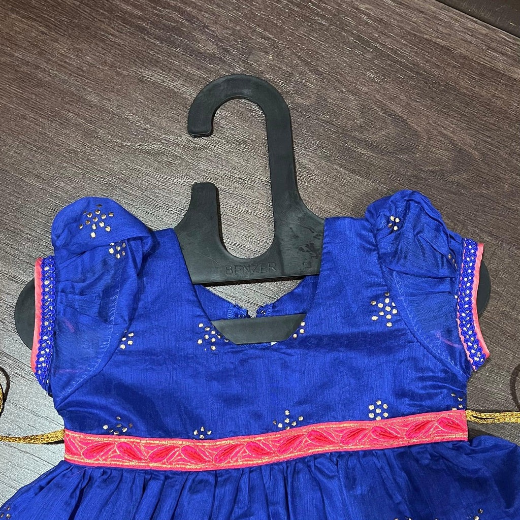 Royal Blue Modal Chanderi Work Cotton Frock Dress. - MEEMORA FROCKS