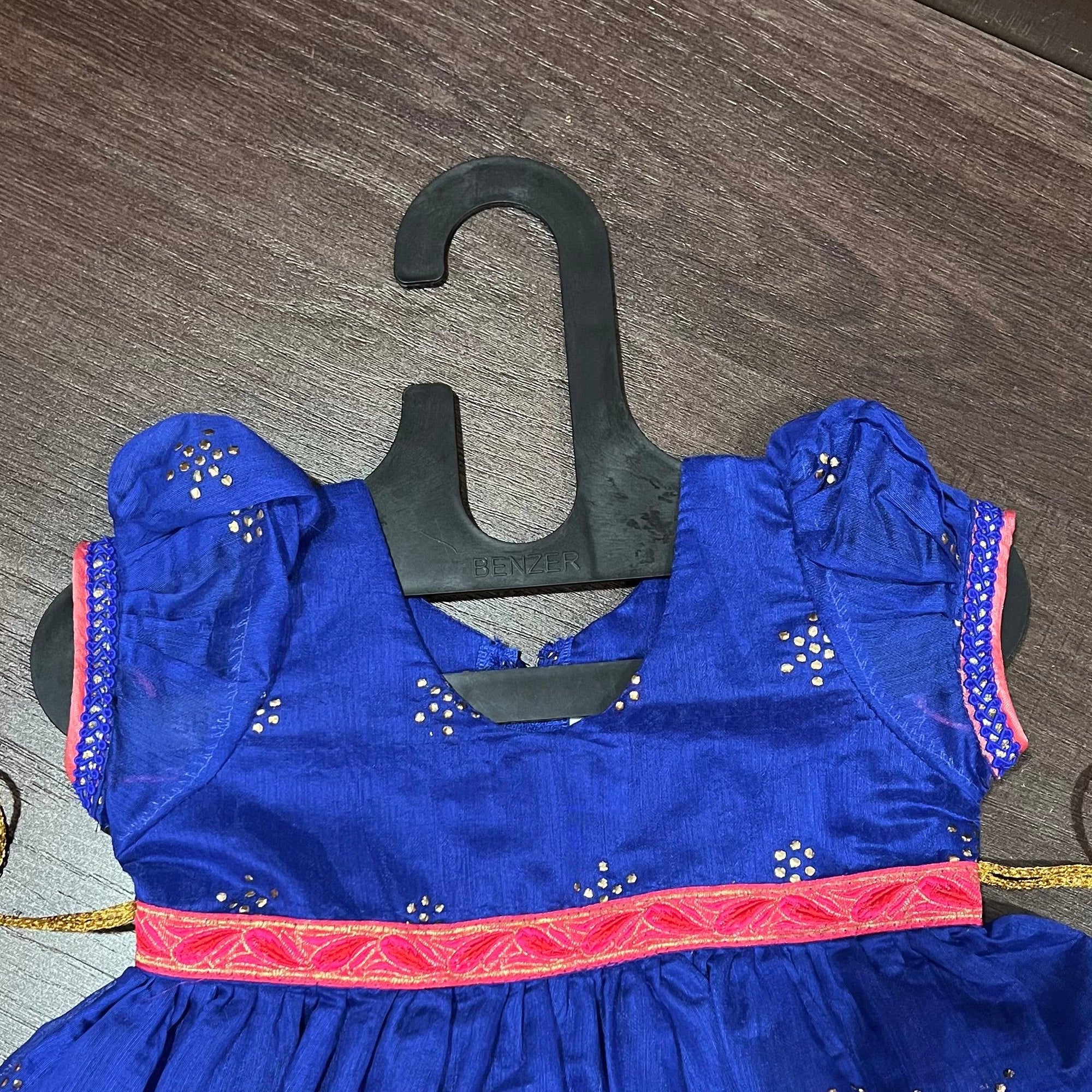 Royal Blue Modal Chanderi Work Cotton Frock Dress. - MEEMORA FROCKS