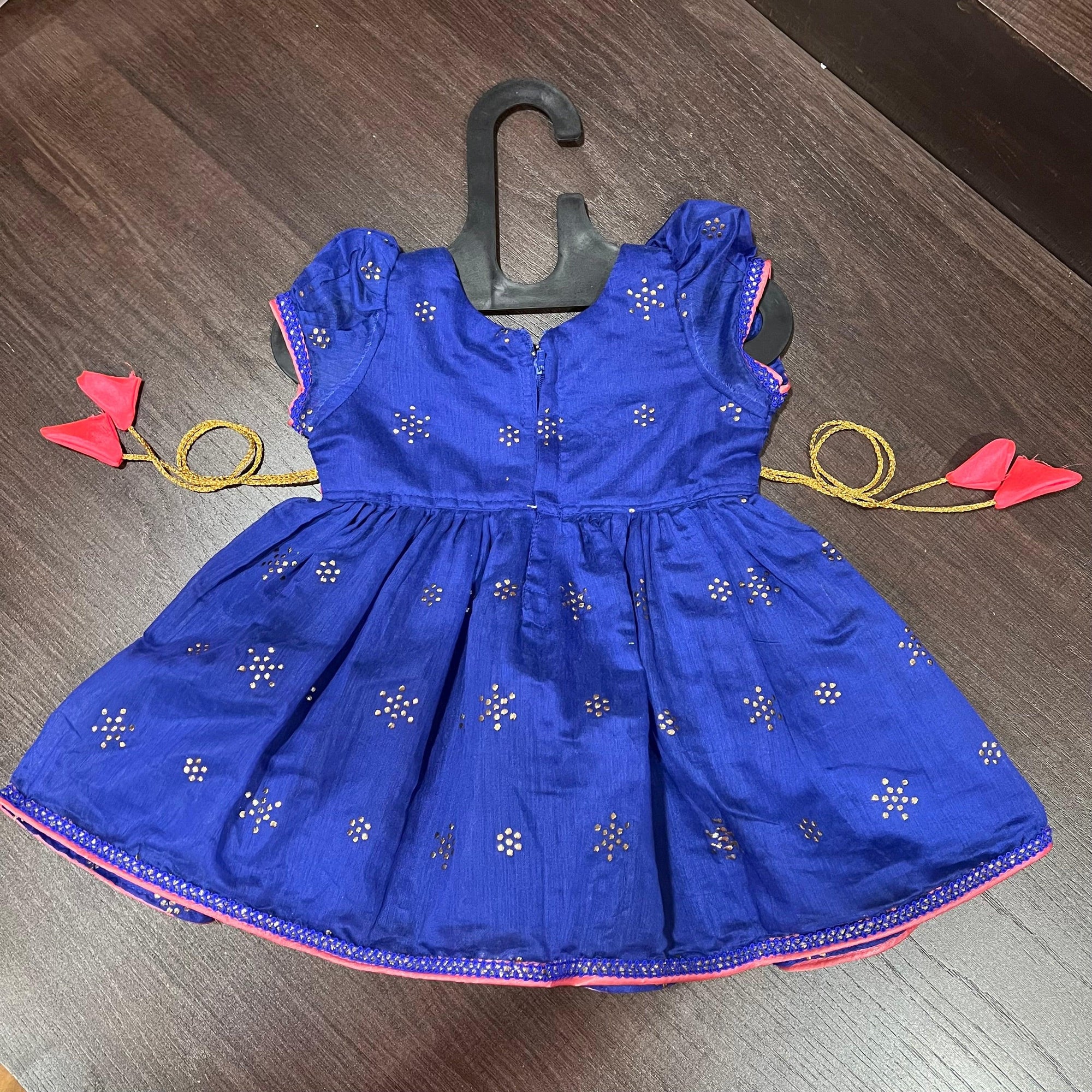 Royal Blue Modal Chanderi Work Cotton Frock Dress. - MEEMORA FROCKS