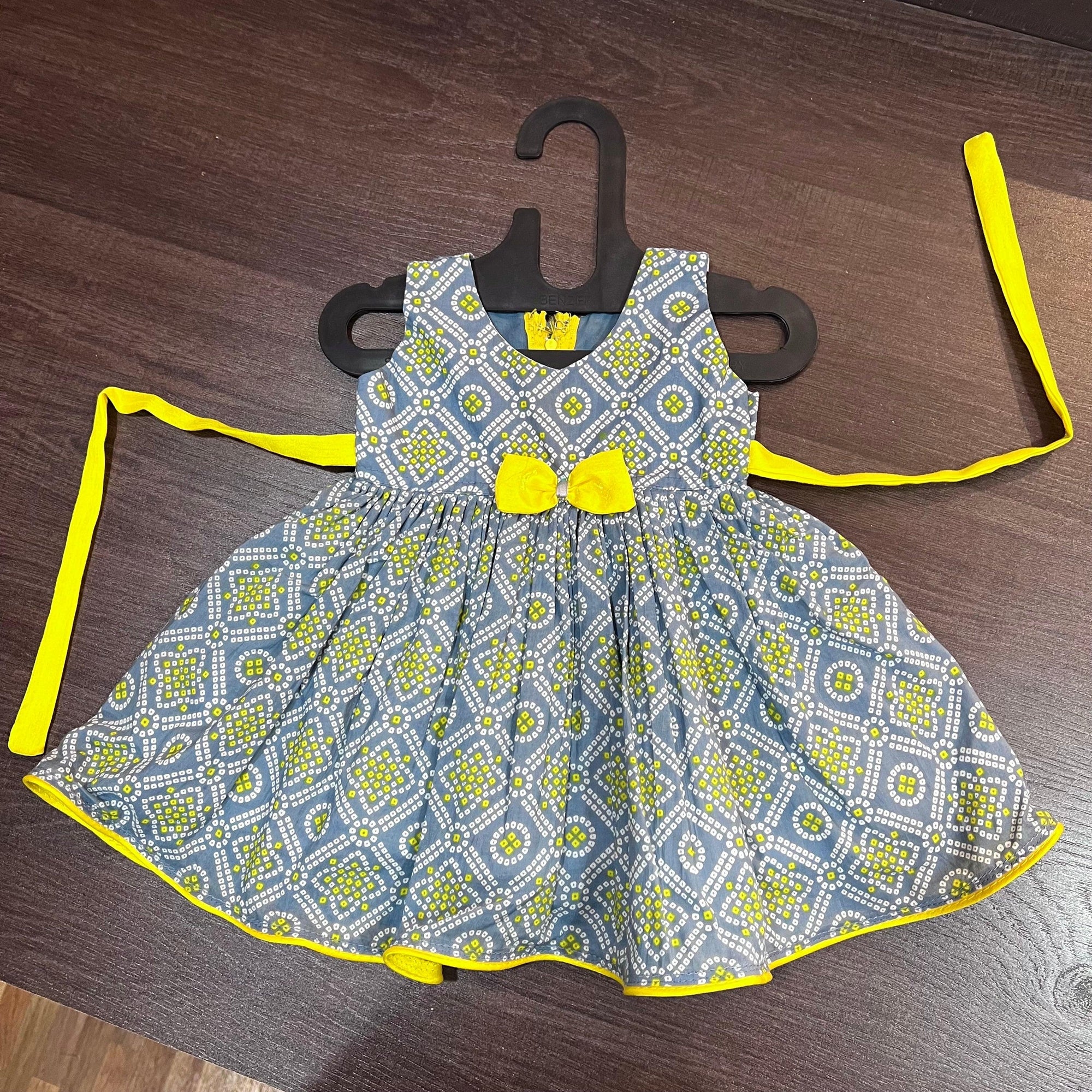 Grey Bandhani Print Jaipuri Cotton Frock Dress - MEEMORA FROCKS