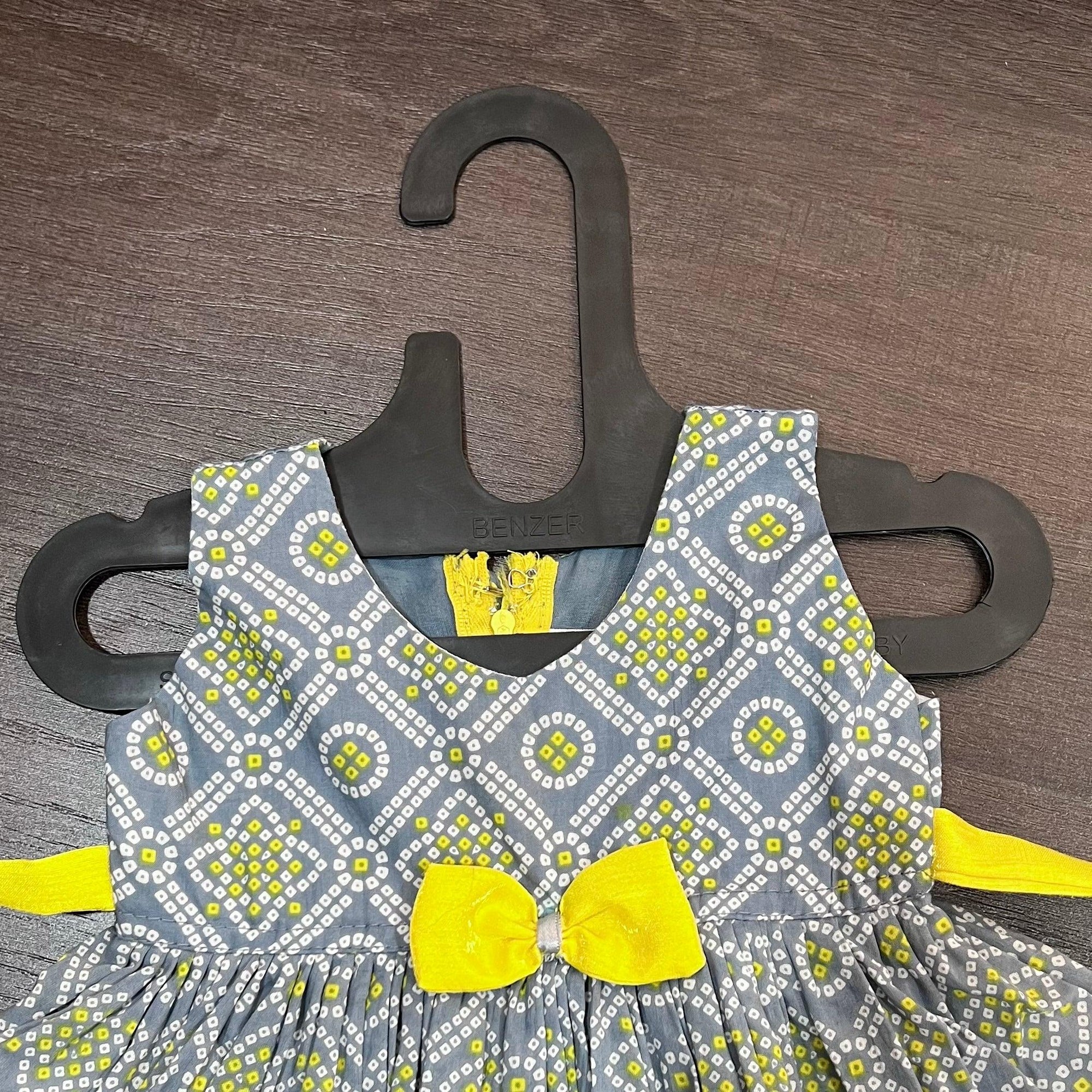 Grey Bandhani Print Jaipuri Cotton Frock Dress - MEEMORA FROCKS